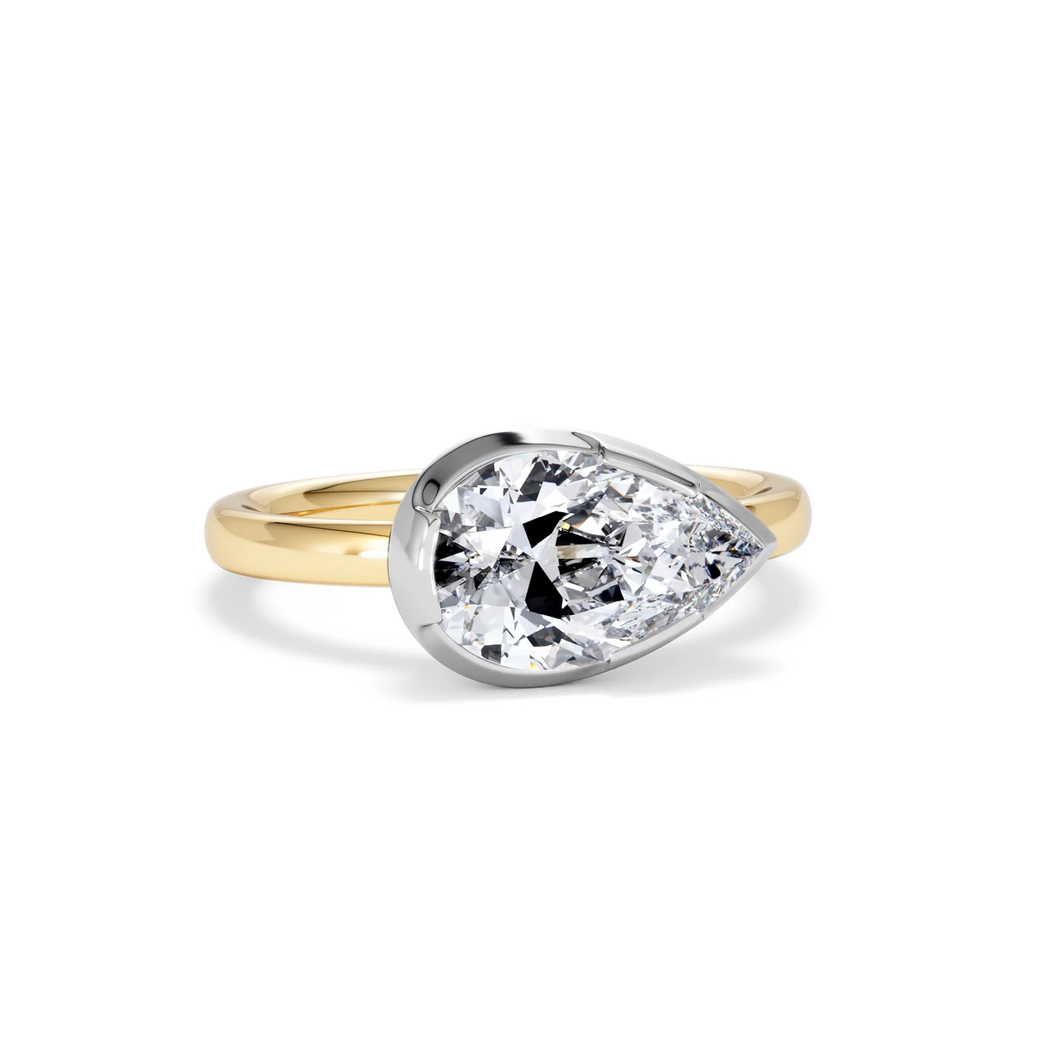 East West 2.00ct Pear Cut Lab Diamond Solitaire Engagement Ring in 18K Yellow Gold - Image 12