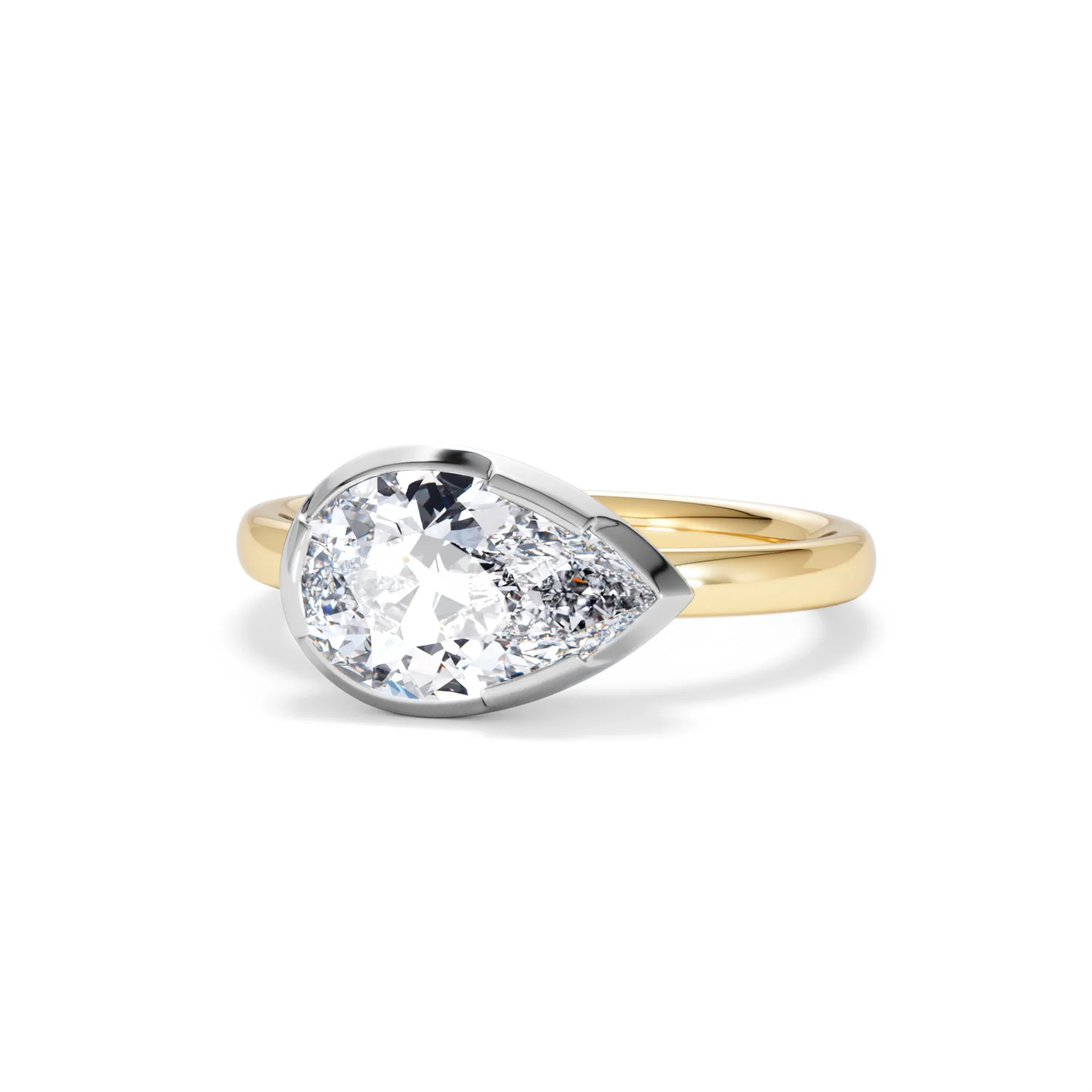East West 2.00ct Pear Cut Lab Diamond Solitaire Engagement Ring in 18K Yellow Gold - Image 86
