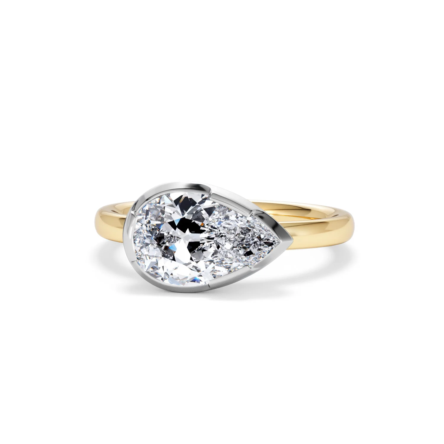 East West 2.00ct Pear Cut Lab Diamond Solitaire Engagement Ring in 18K Yellow Gold - Image 87