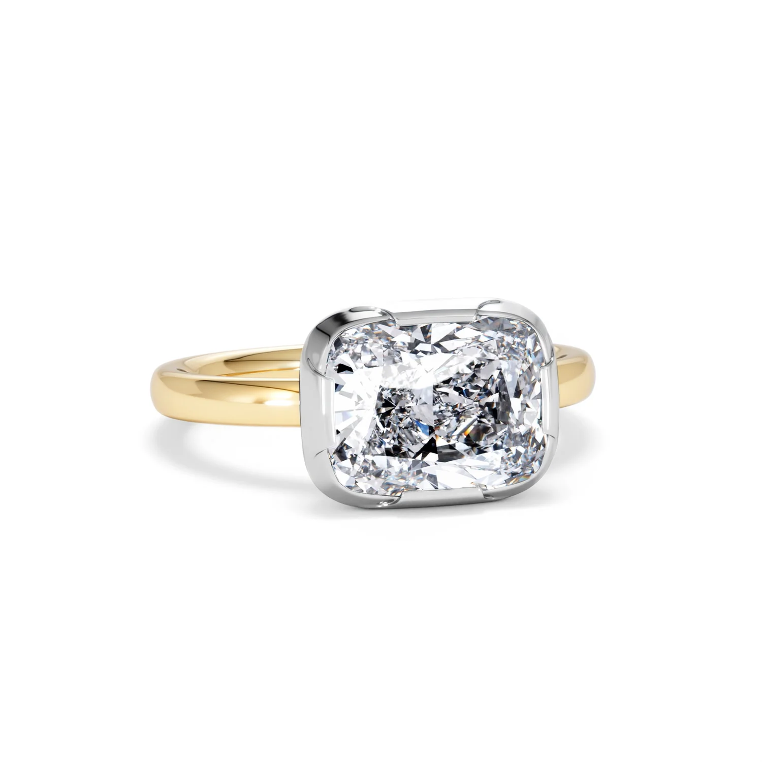East West 3.00ct Elongated Cushion Cut Lab Diamond Solitaire Engagement Ring in 18K Yellow Gold - Image 10