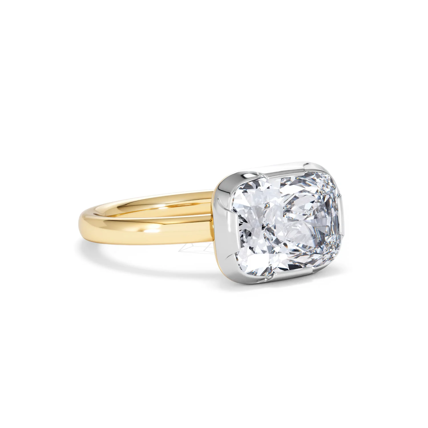East West 3.00ct Elongated Cushion Cut Lab Diamond Solitaire Engagement Ring in 18K Yellow Gold - Image 14