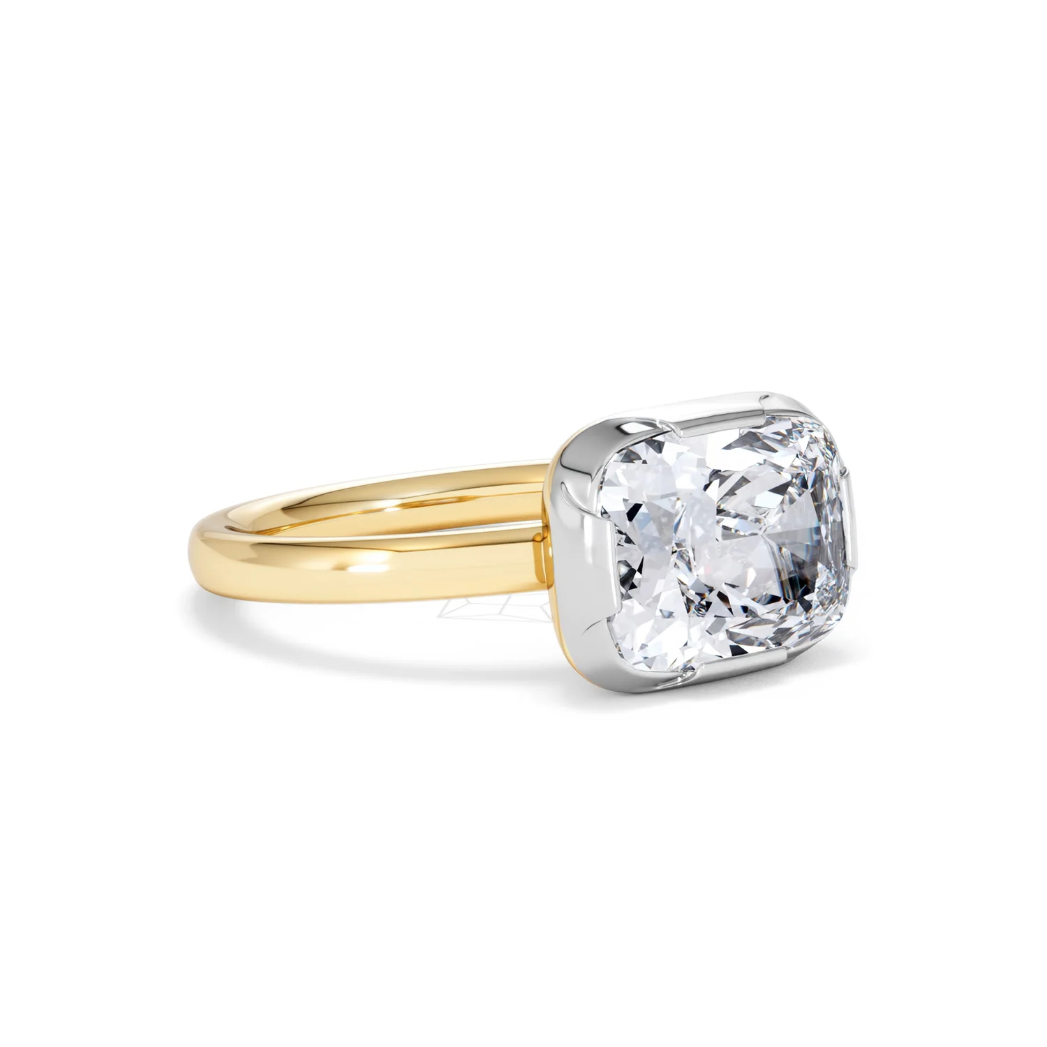 East West 3.00ct Elongated Cushion Cut Lab Diamond Solitaire Engagement Ring in 18K Yellow Gold - Image 15