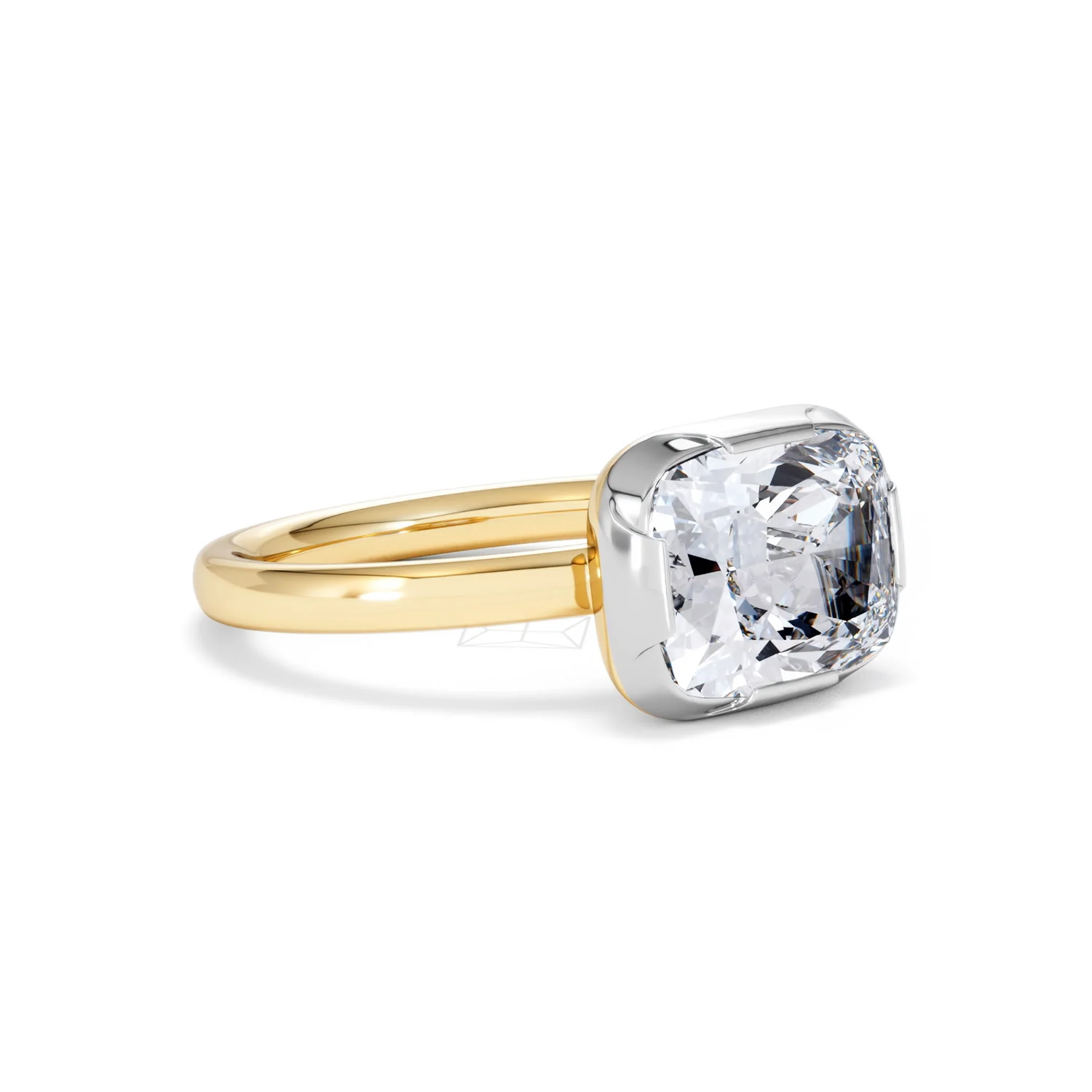 East West 3.00ct Elongated Cushion Cut Lab Diamond Solitaire Engagement Ring in 18K Yellow Gold - Image 16