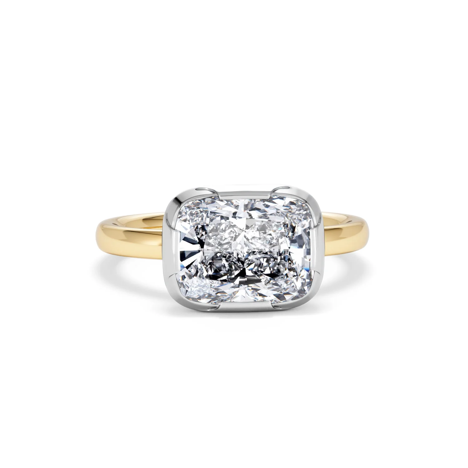 East West 3.00ct Elongated Cushion Cut Lab Diamond Solitaire Engagement Ring in 18K Yellow Gold - Image 8