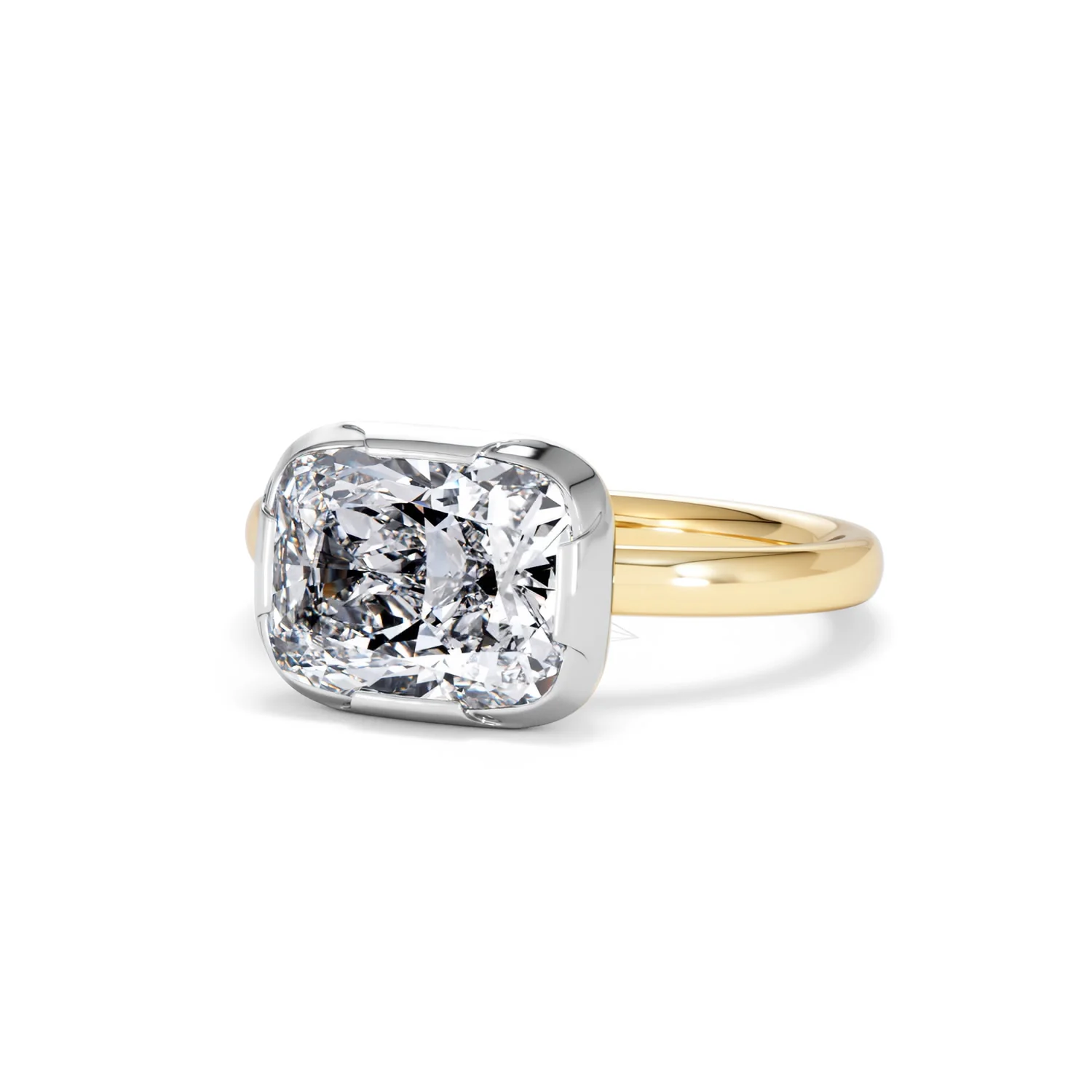 East West 3.00ct Elongated Cushion Cut Lab Diamond Solitaire Engagement Ring in 18K Yellow Gold - Image 82