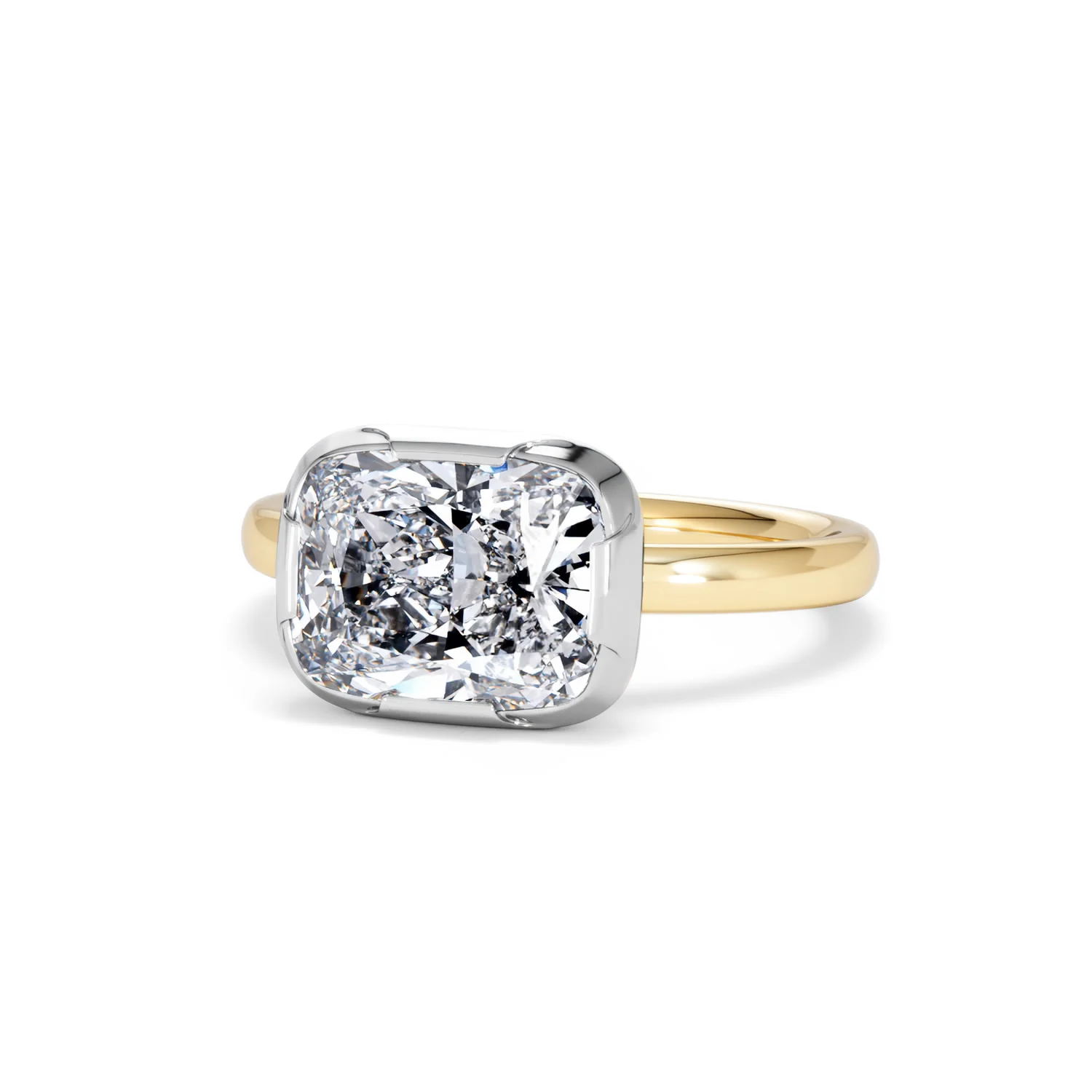 East West 3.00ct Elongated Cushion Cut Lab Diamond Solitaire Engagement Ring in 18K Yellow Gold - Image 83