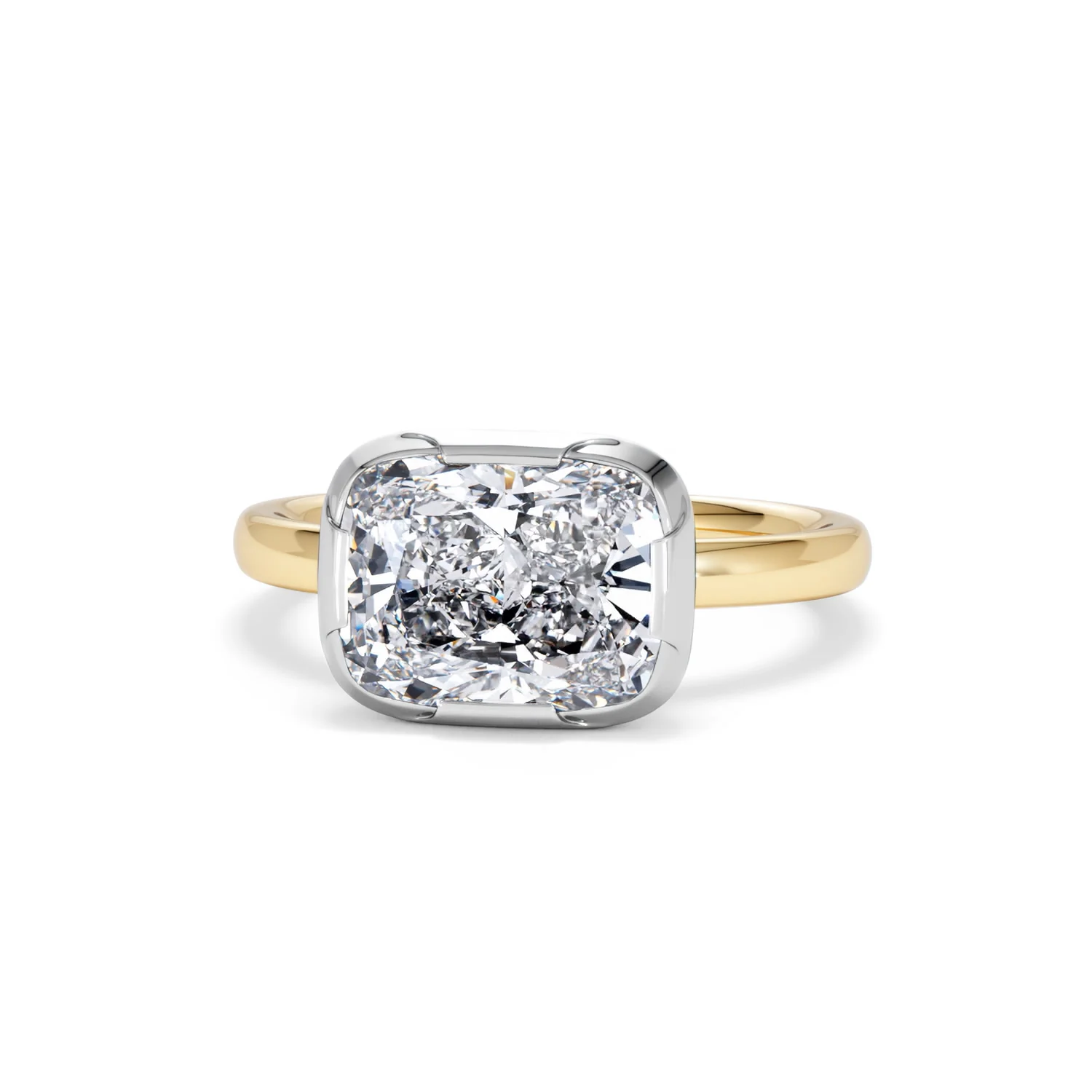 East West 3.00ct Elongated Cushion Cut Lab Diamond Solitaire Engagement Ring in 18K Yellow Gold - Image 85