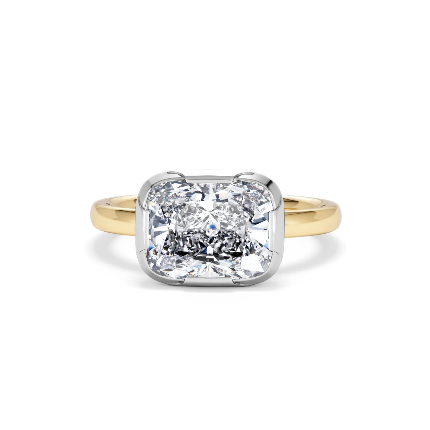 East West 3.00ct Elongated Cushion Cut Lab Diamond Solitaire Engagement Ring in 18K Yellow Gold - Image 86