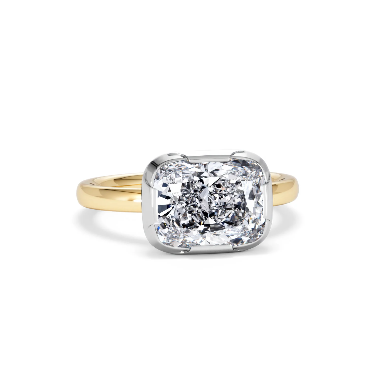 East West 3.00ct Elongated Cushion Cut Lab Diamond Solitaire Engagement Ring in 18K Yellow Gold - Image 9