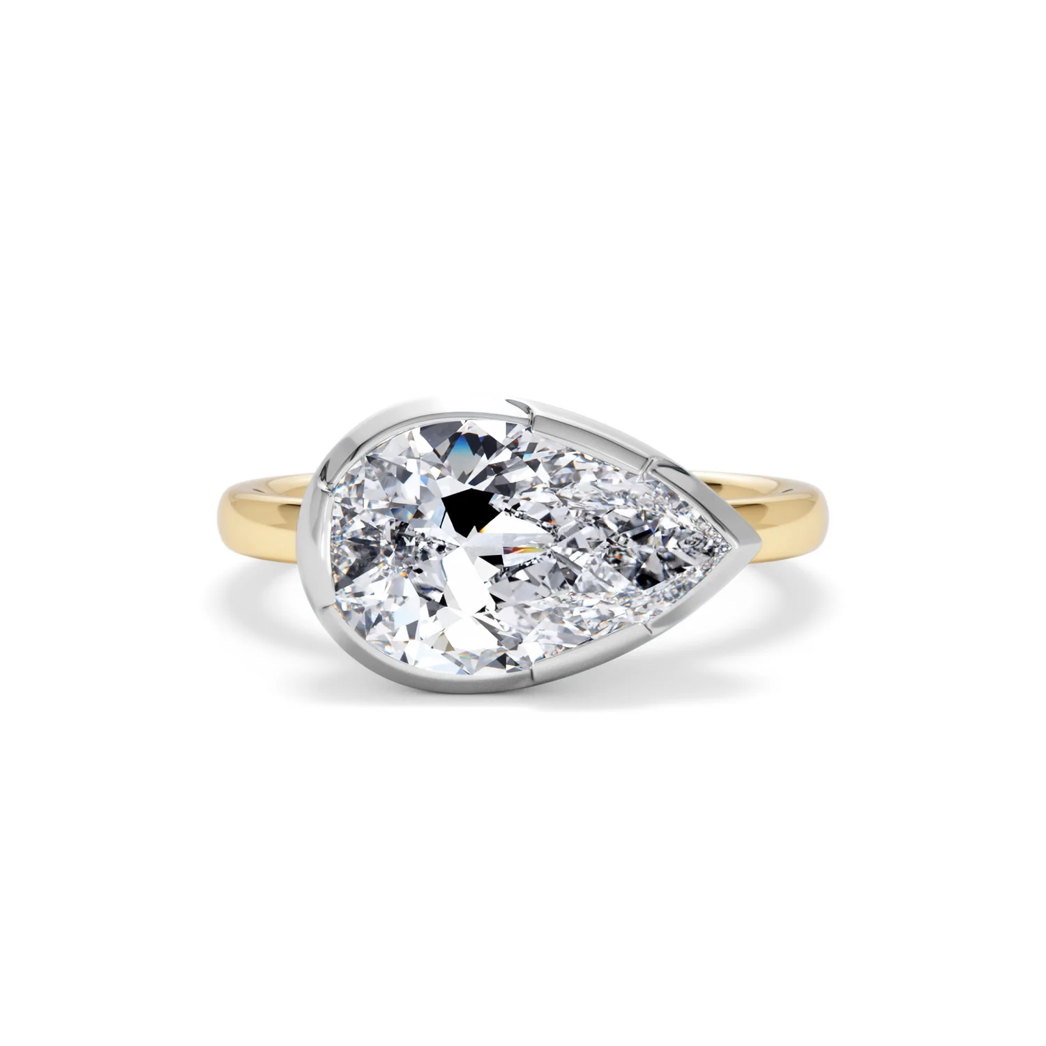 East West 3.00ct Pear Cut Lab Diamond Solitaire Engagement Ring in 18K Yellow Gold - Image 7
