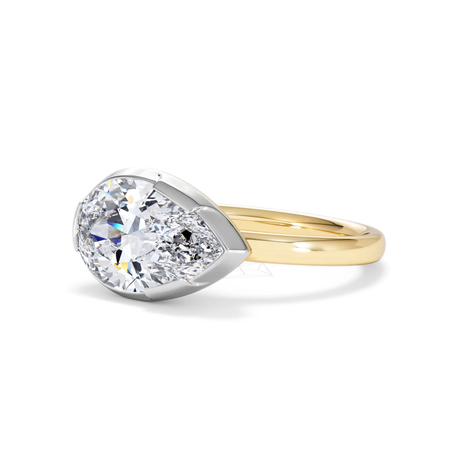 East West 3.00ct Pear Cut Lab Diamond Solitaire Engagement Ring in 18K Yellow Gold - Image 79