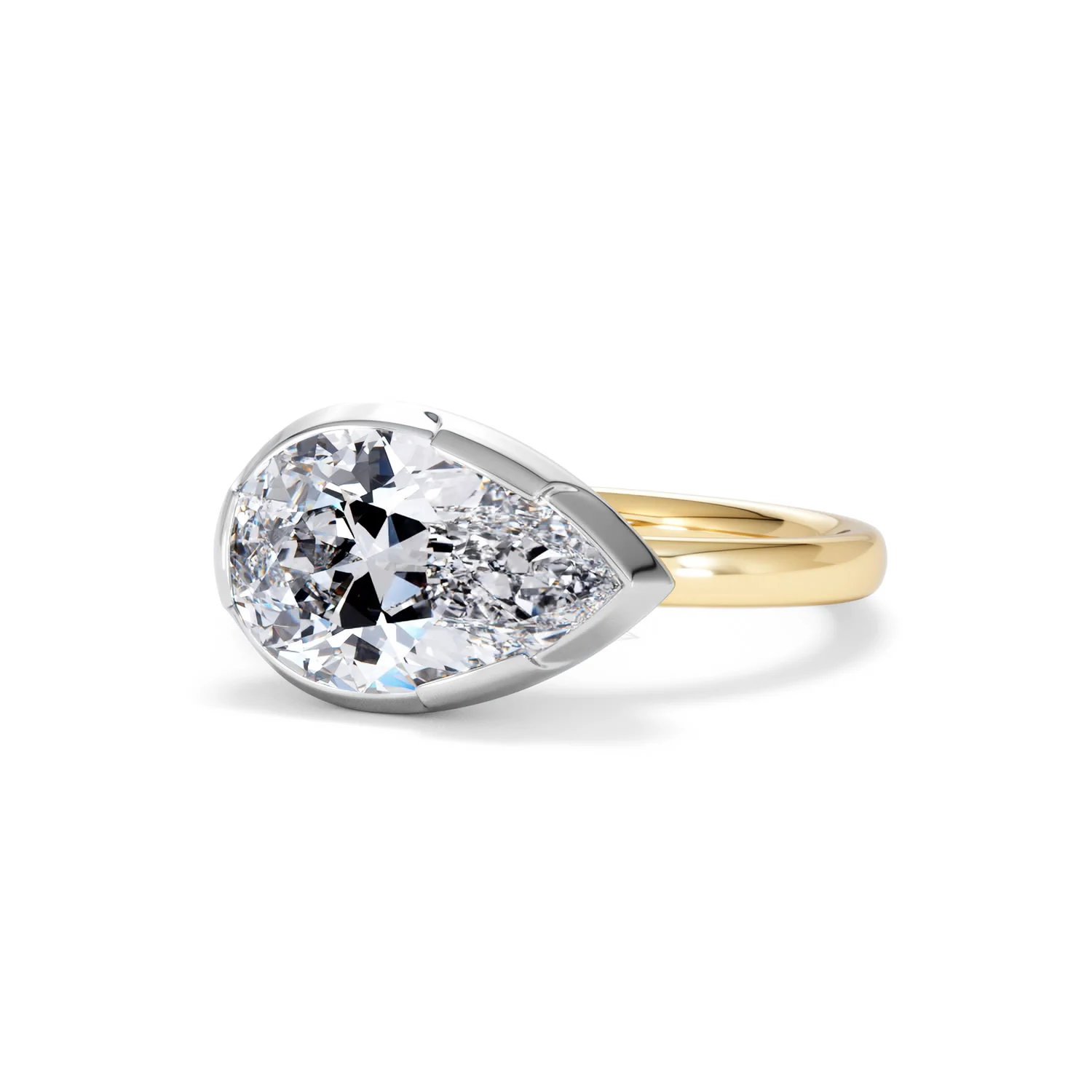 East West 3.00ct Pear Cut Lab Diamond Solitaire Engagement Ring in 18K Yellow Gold - Image 82
