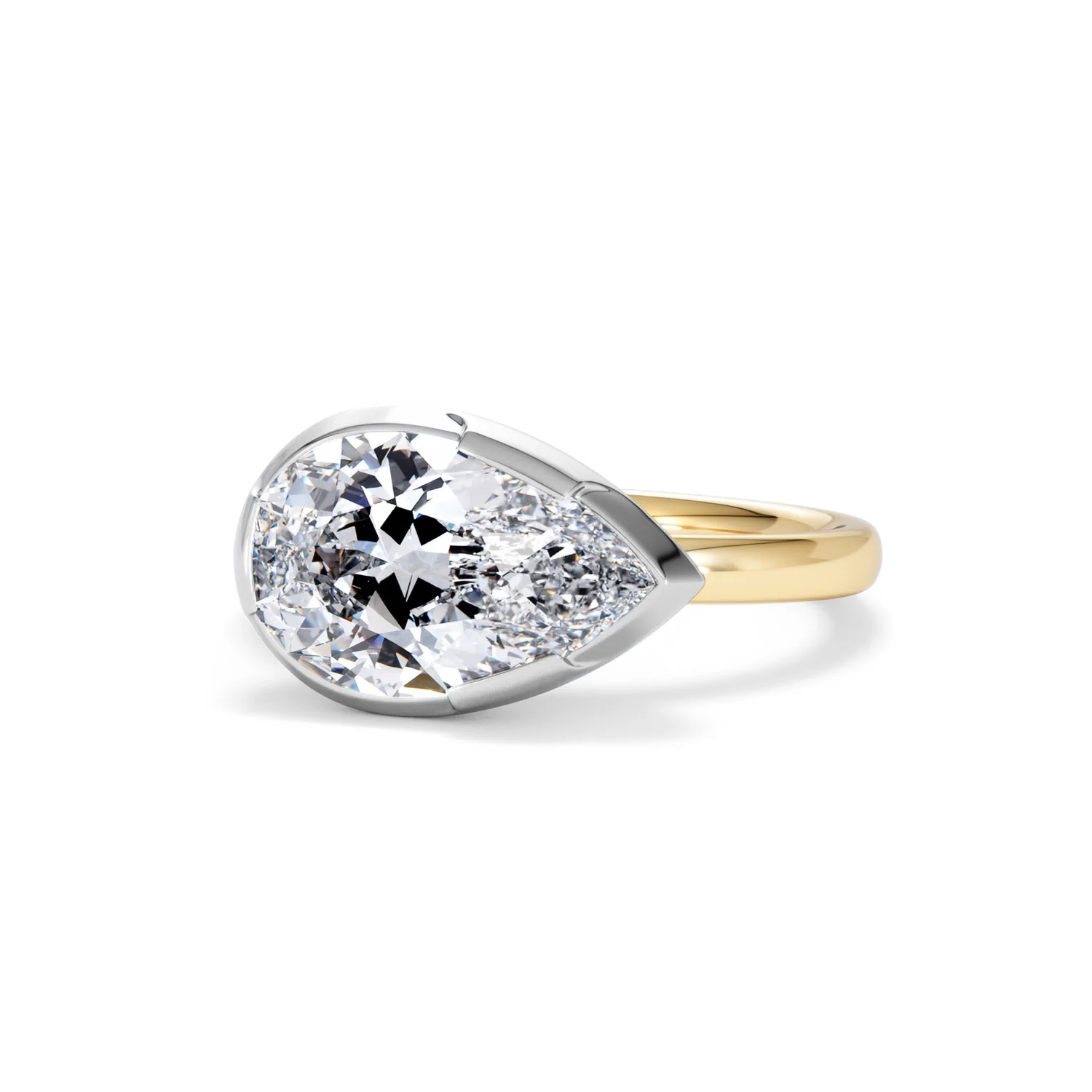 East West 3.00ct Pear Cut Lab Diamond Solitaire Engagement Ring in 18K Yellow Gold - Image 83