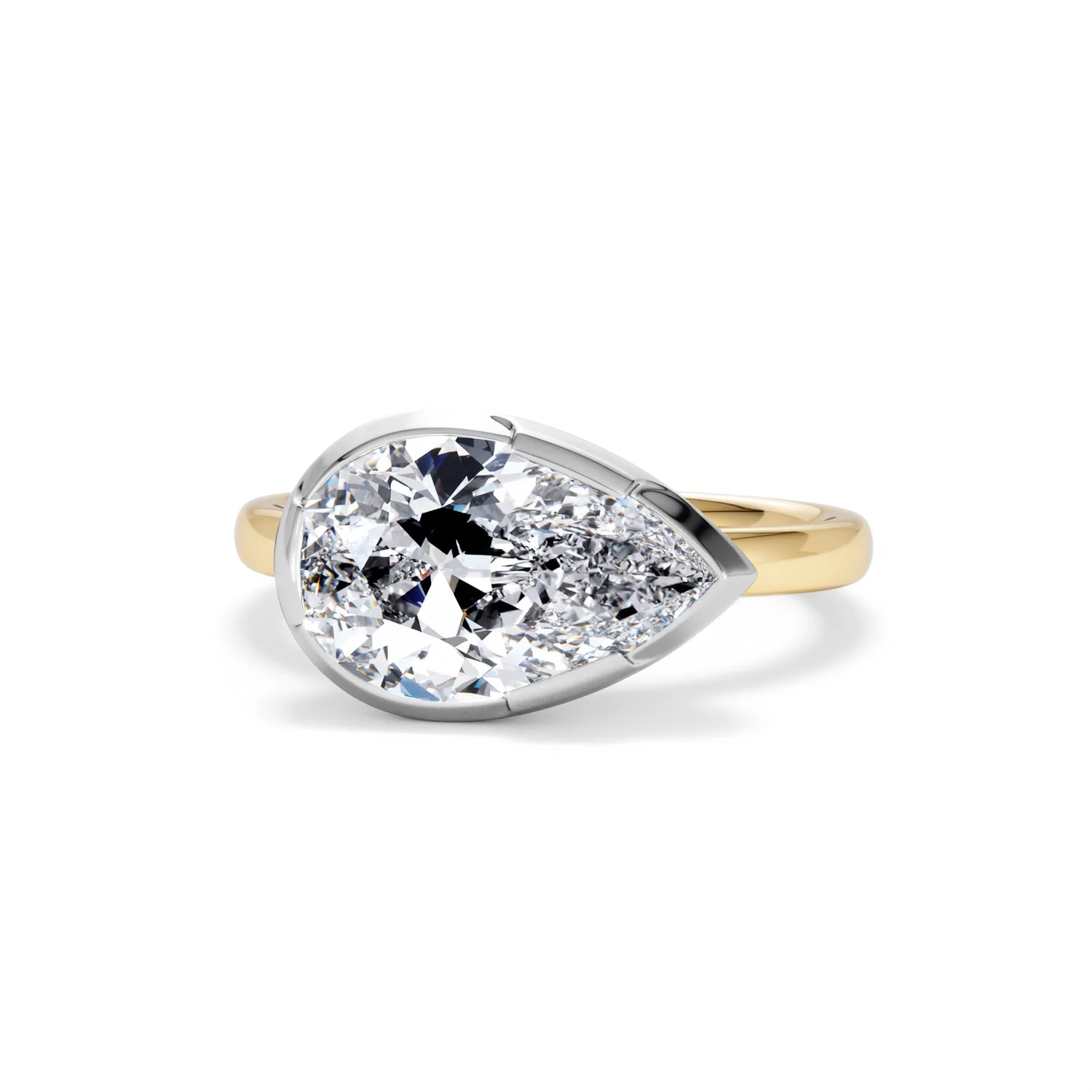 East West 3.00ct Pear Cut Lab Diamond Solitaire Engagement Ring in 18K Yellow Gold - Image 85