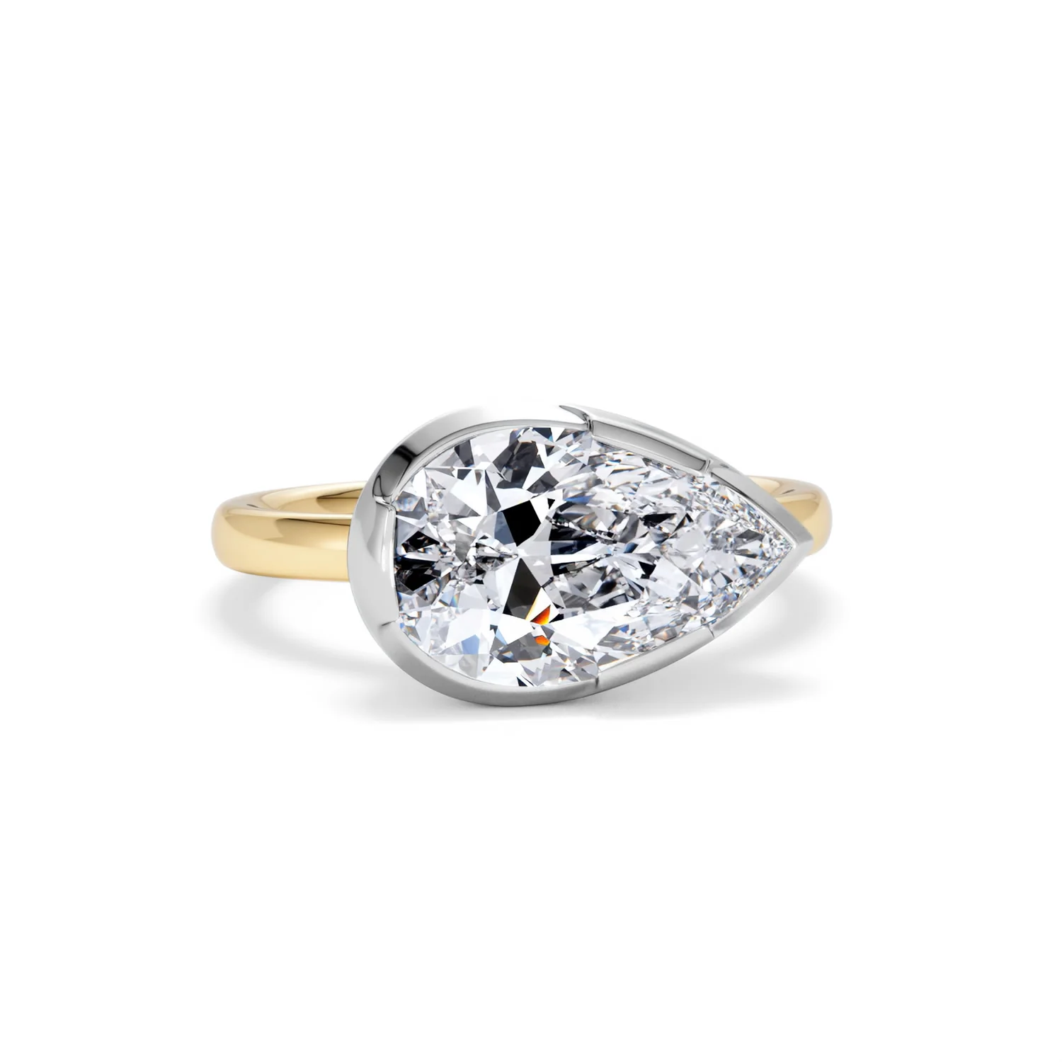 East West 3.00ct Pear Cut Lab Diamond Solitaire Engagement Ring in 18K Yellow Gold - Image 9