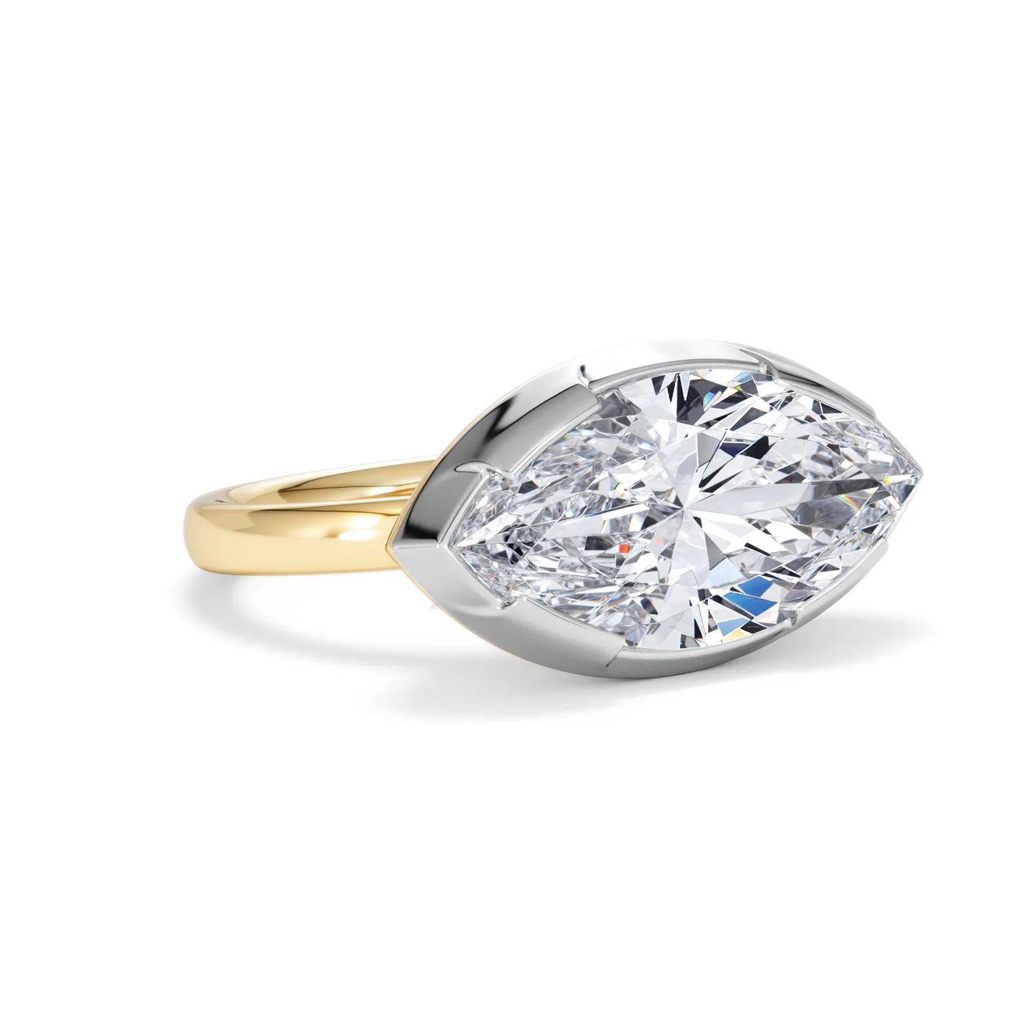 East West 5.00ct Marquise Cut Lab Diamond Solitaire Engagement Ring in 18K Yellow Gold - Image 14