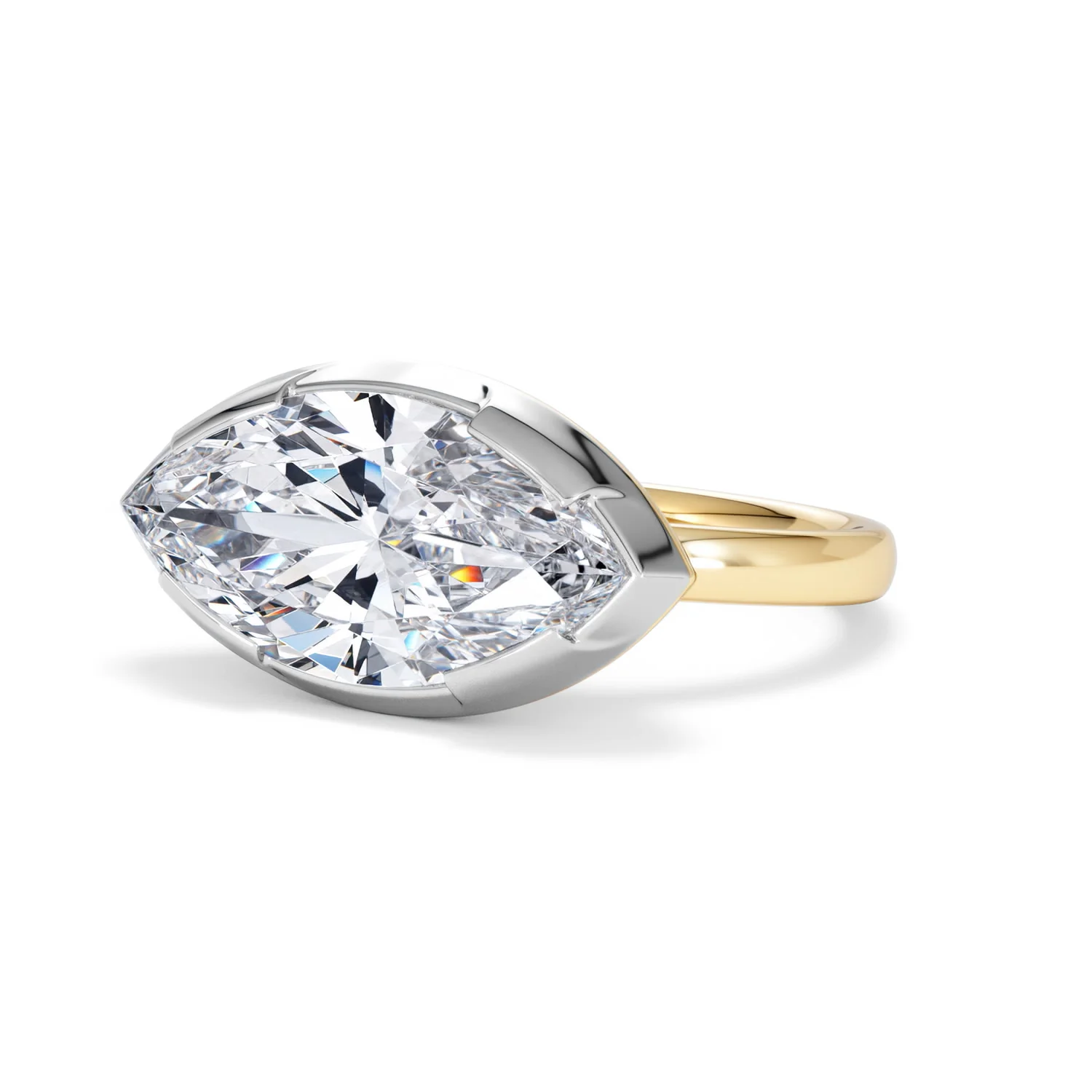 East West 5.00ct Marquise Cut Lab Diamond Solitaire Engagement Ring in 18K Yellow Gold - Image 80