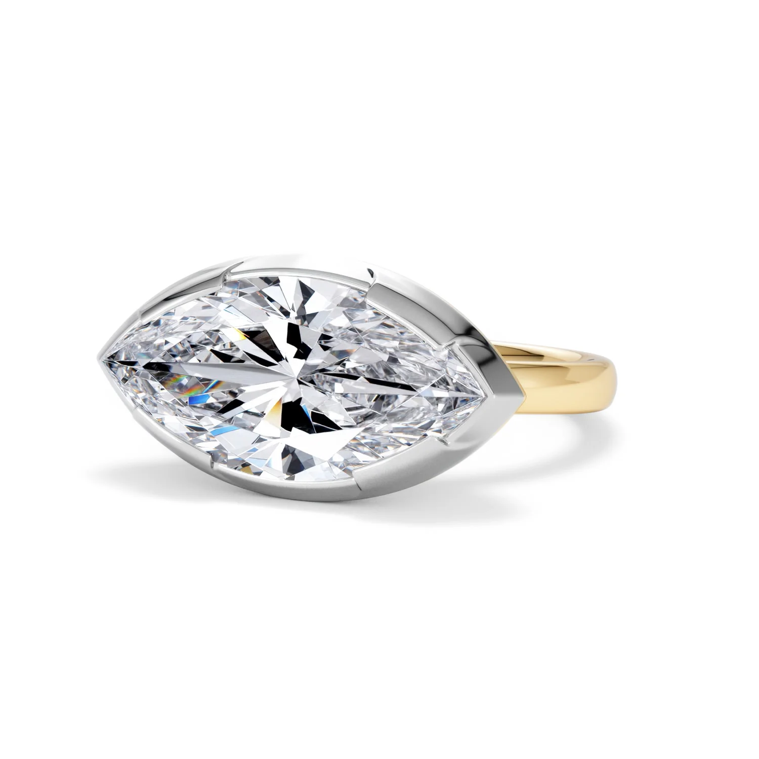 East West 5.00ct Marquise Cut Lab Diamond Solitaire Engagement Ring in 18K Yellow Gold - Image 82