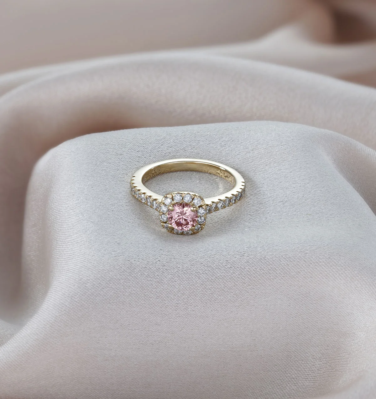 Elizabeth Pink Lab Diamond 1.00ct Halo Ring in 18K Yellow Gold - Elara Collection - Image 5