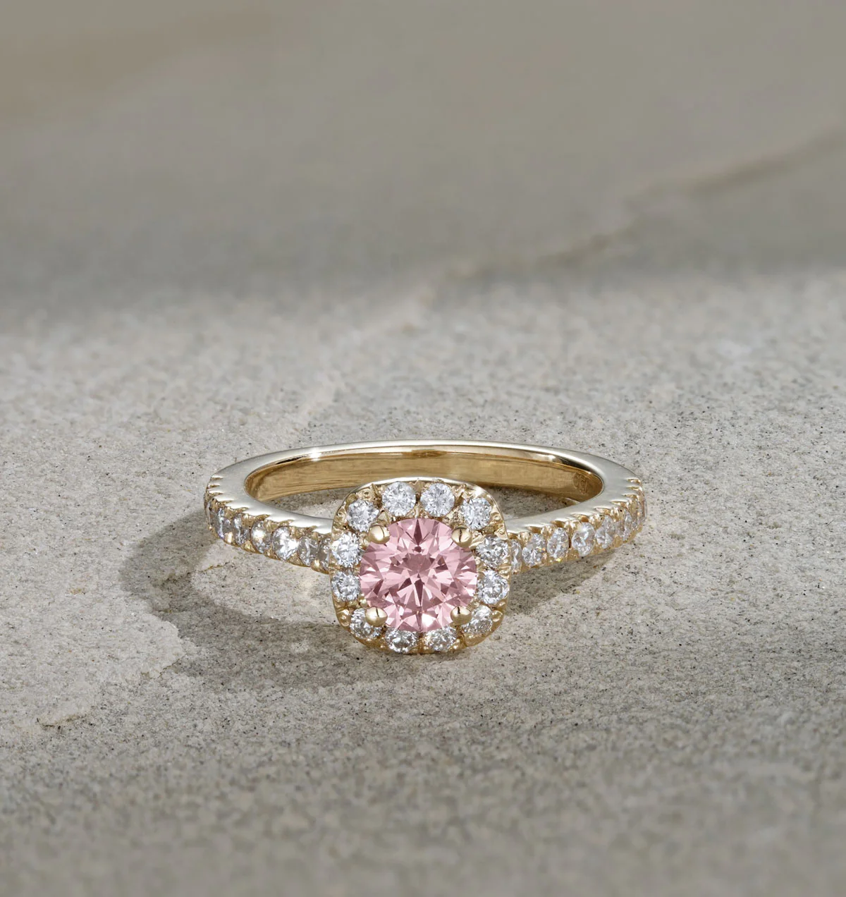 Elizabeth Pink Lab Diamond 1.00ct Halo Ring in 18K Yellow Gold - Elara Collection - Image 6