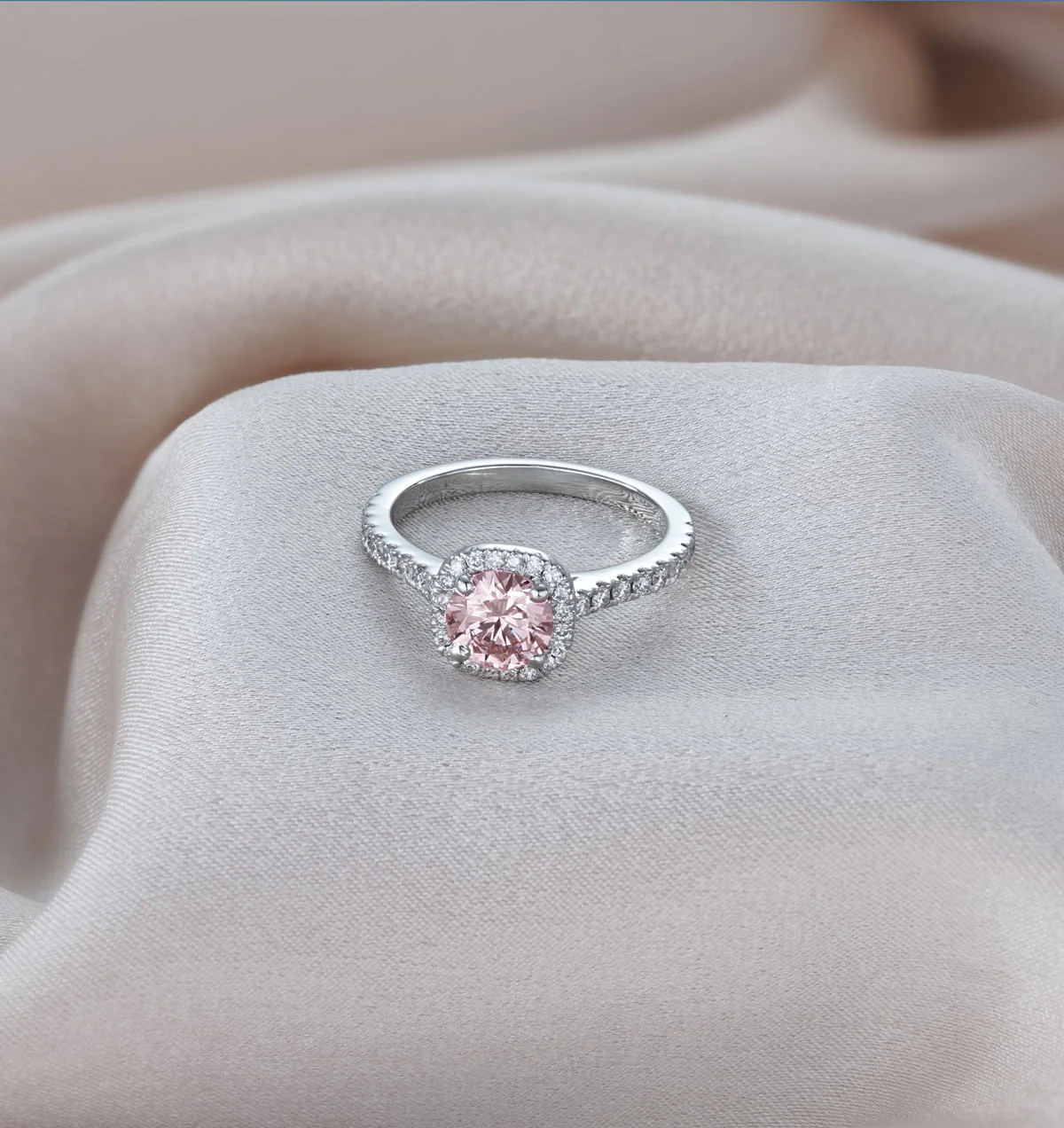 Elizabeth Pink Lab Diamond 1.70ct Halo Ring in 18K White Gold - Elara Collection - Image 6