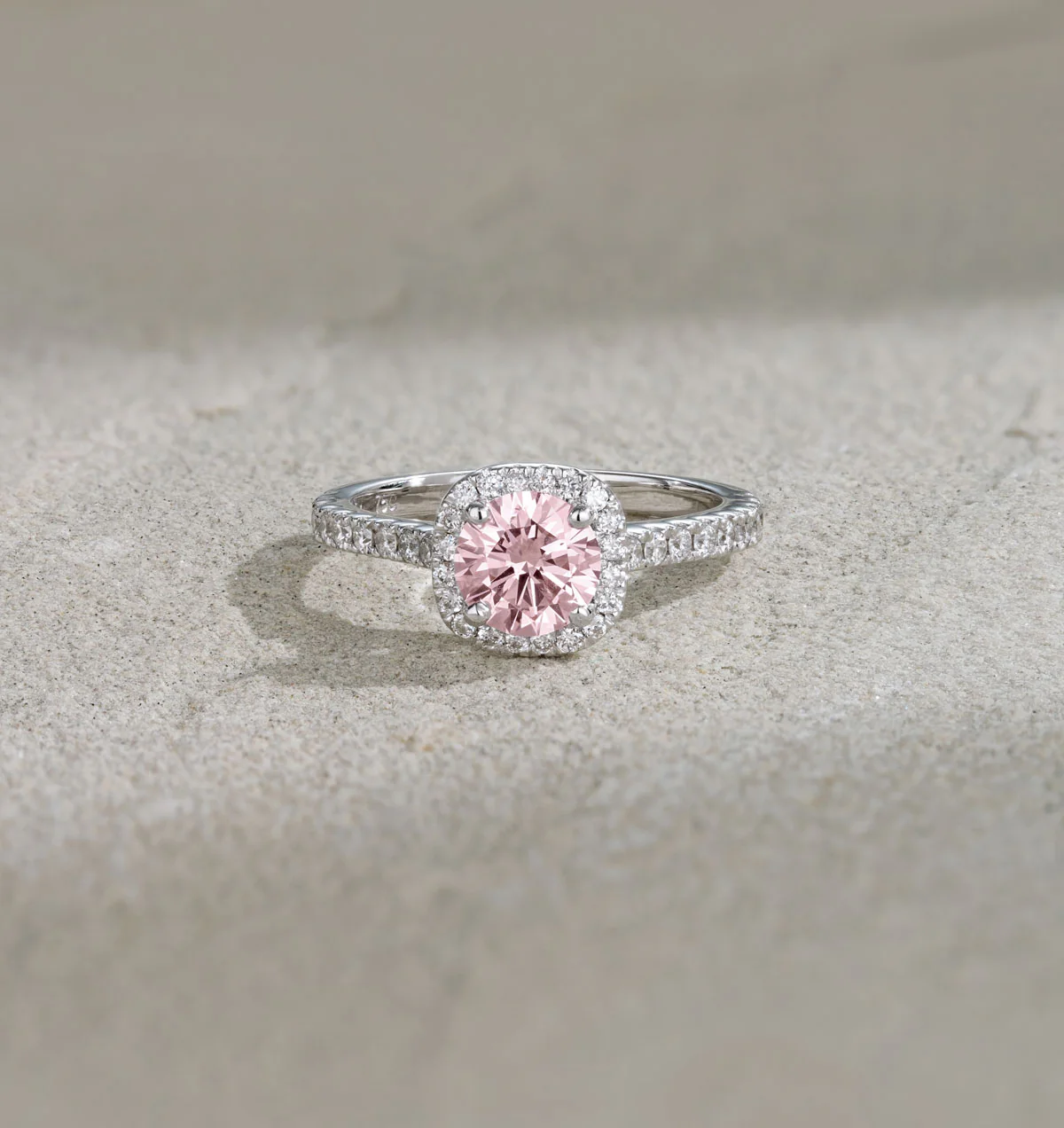 Elizabeth Pink Lab Diamond 1.70ct Halo Ring in 18K White Gold - Elara Collection - Image 8