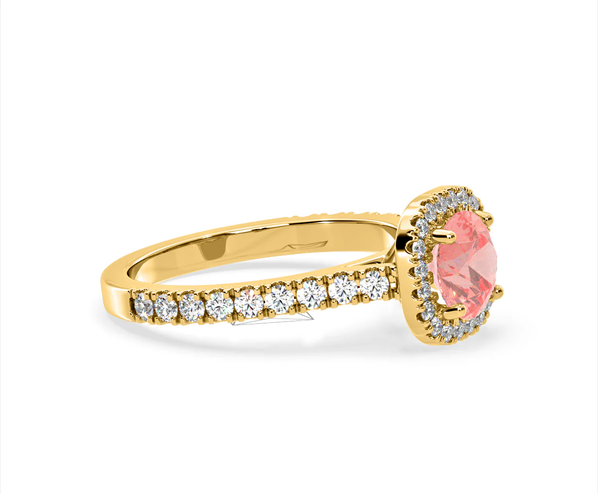 Elizabeth Pink Lab Diamond 1.70ct Halo Ring in 18K Yellow Gold - Elara Collection - Image 73