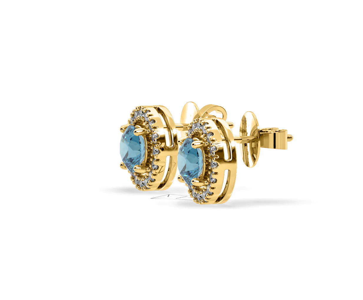 Ella Blue Lab Diamond 1.34ct Halo Earrings in 18K Yellow Gold - Elara Collection - Image 24