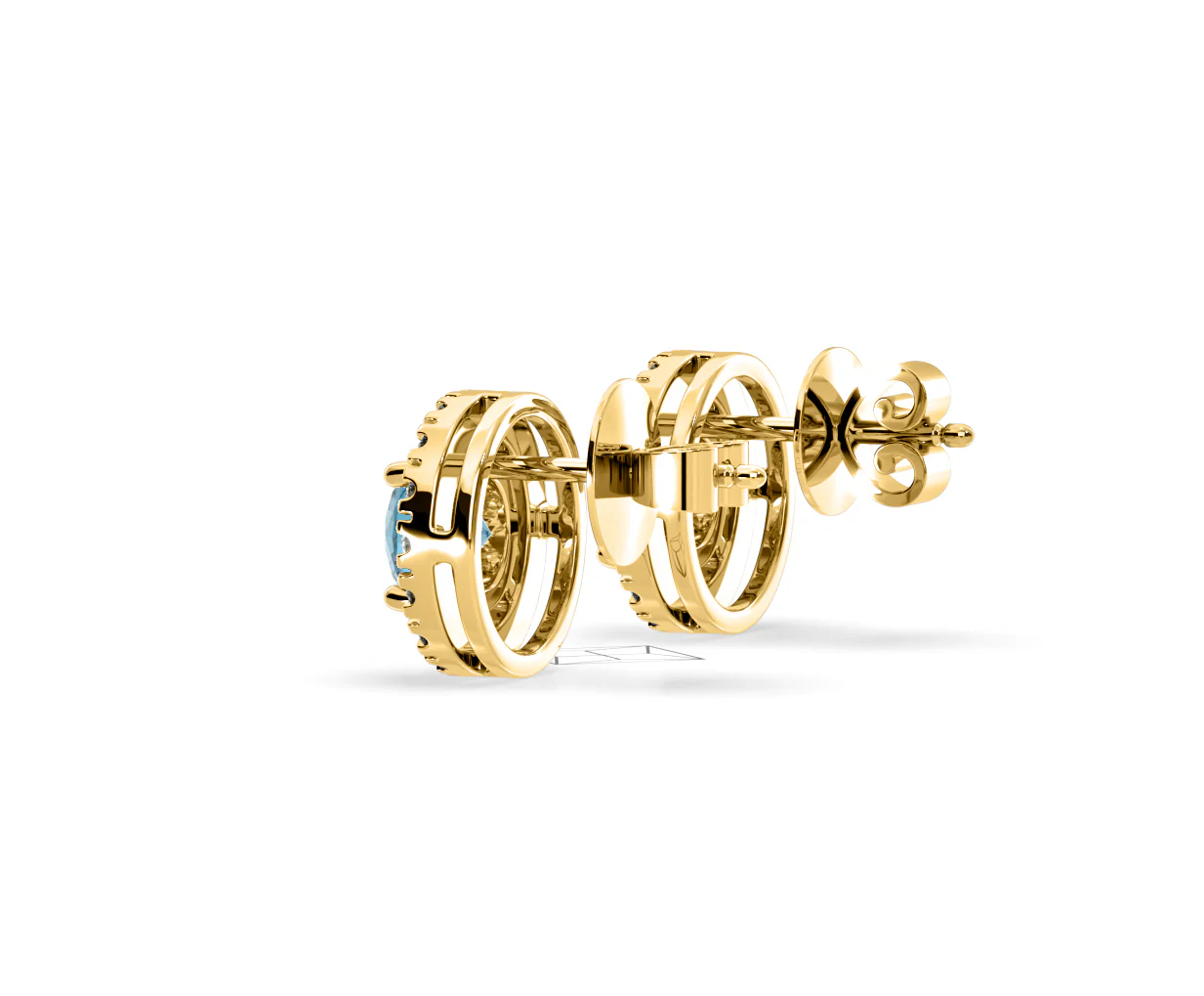Ella Blue Lab Diamond 1.34ct Halo Earrings in 18K Yellow Gold - Elara Collection - Image 34