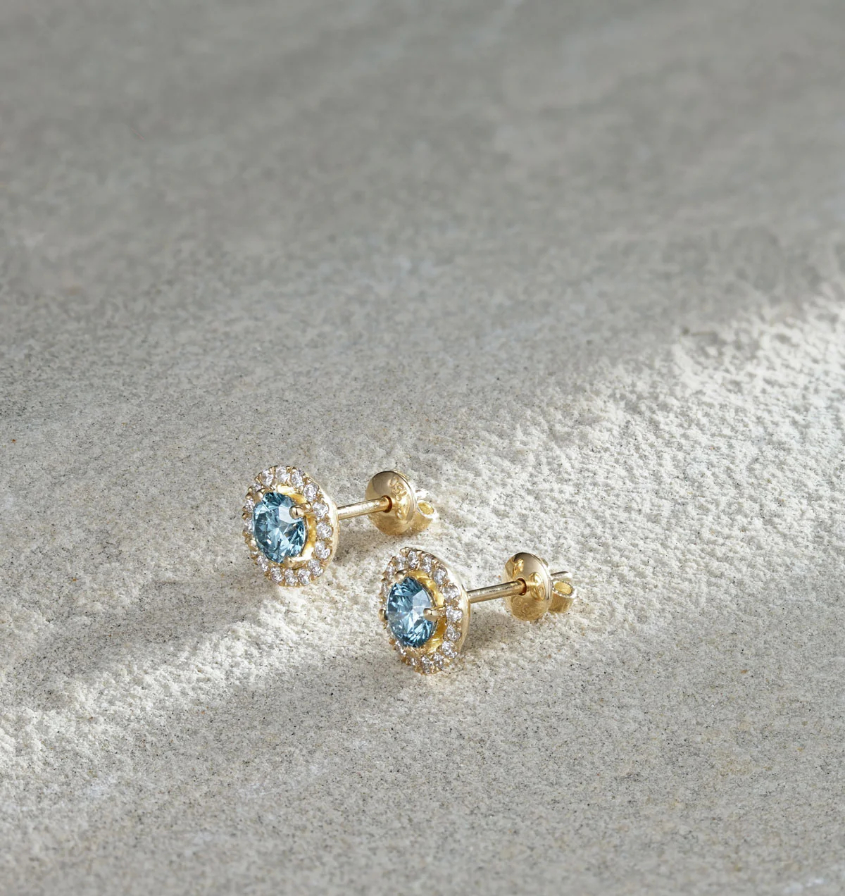 Ella Blue Lab Diamond 1.34ct Halo Earrings in 18K Yellow Gold - Elara Collection - Image 7