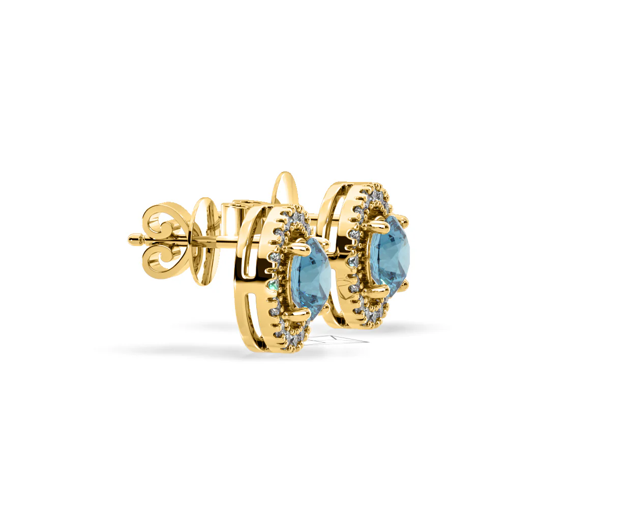 Ella Blue Lab Diamond 1.34ct Halo Earrings in 18K Yellow Gold - Elara Collection - Image 72