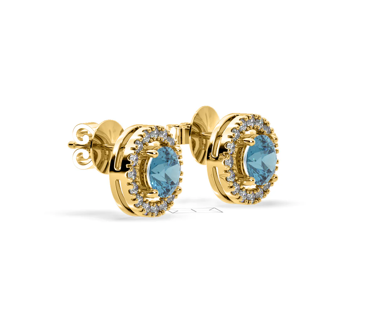 Ella Blue Lab Diamond 1.34ct Halo Earrings in 18K Yellow Gold - Elara Collection - Image 76