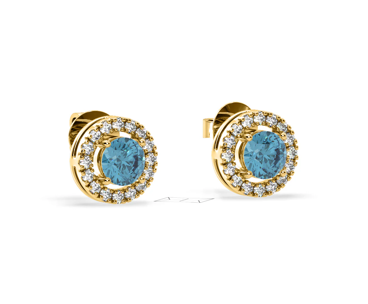 Ella Blue Lab Diamond 1.34ct Halo Earrings in 18K Yellow Gold - Elara Collection - Image 82