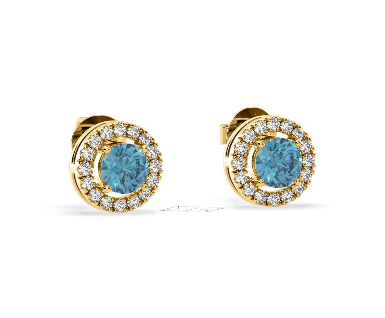 Ella Blue Lab Diamond 1.34ct Halo Earrings in 18K Yellow Gold - Elara Collection - Image 83