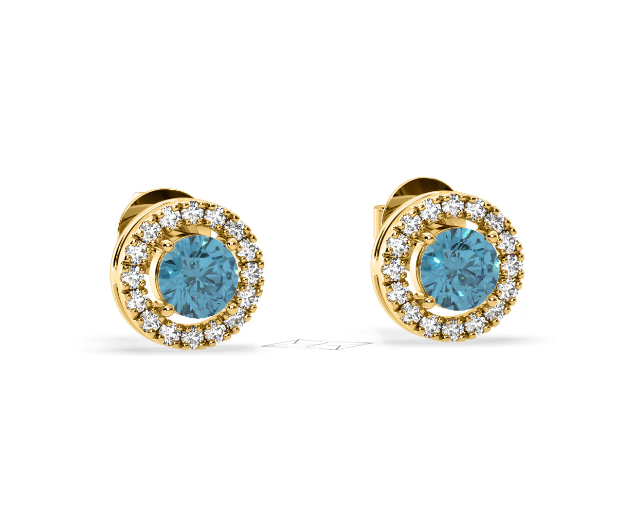 Ella Blue Lab Diamond 1.34ct Halo Earrings in 18K Yellow Gold - Elara Collection - Image 84