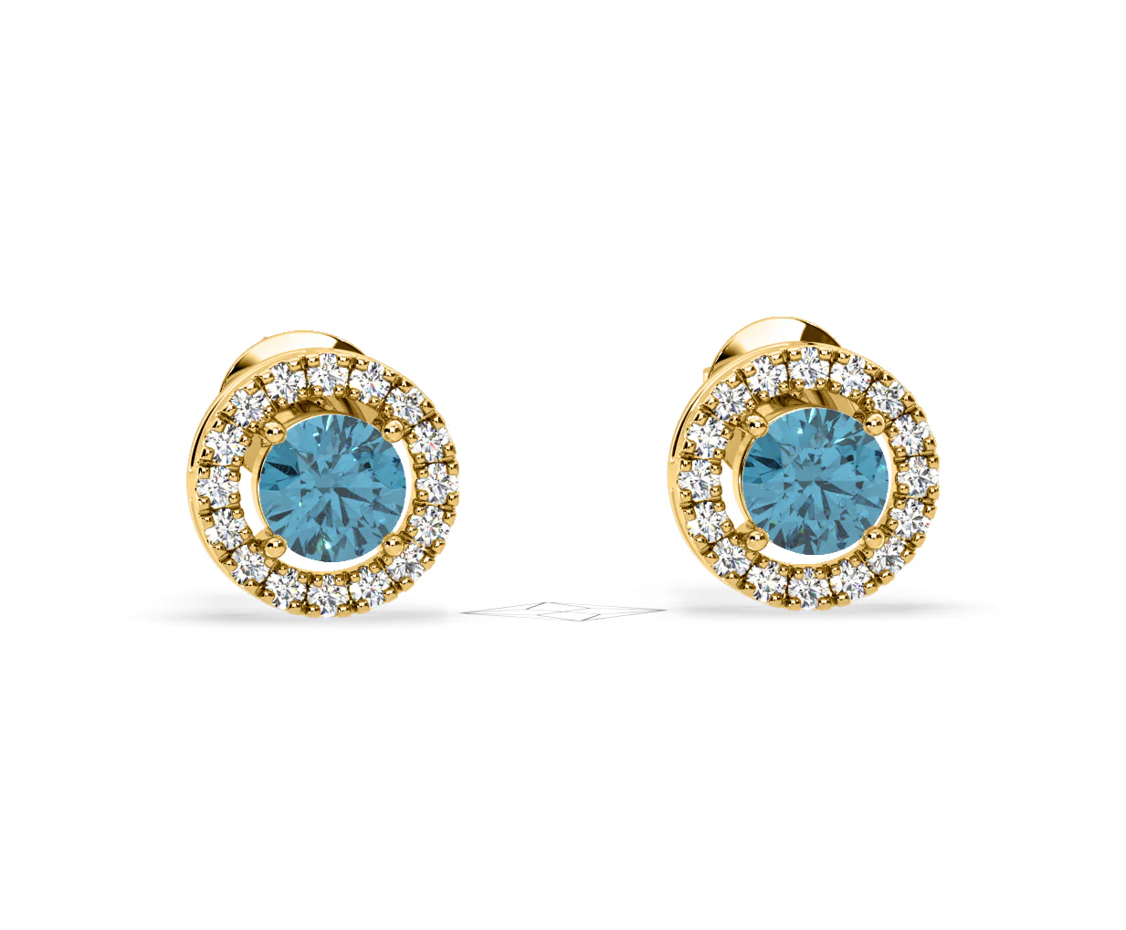 Ella Blue Lab Diamond 1.34ct Halo Earrings in 18K Yellow Gold - Elara Collection - Image 86