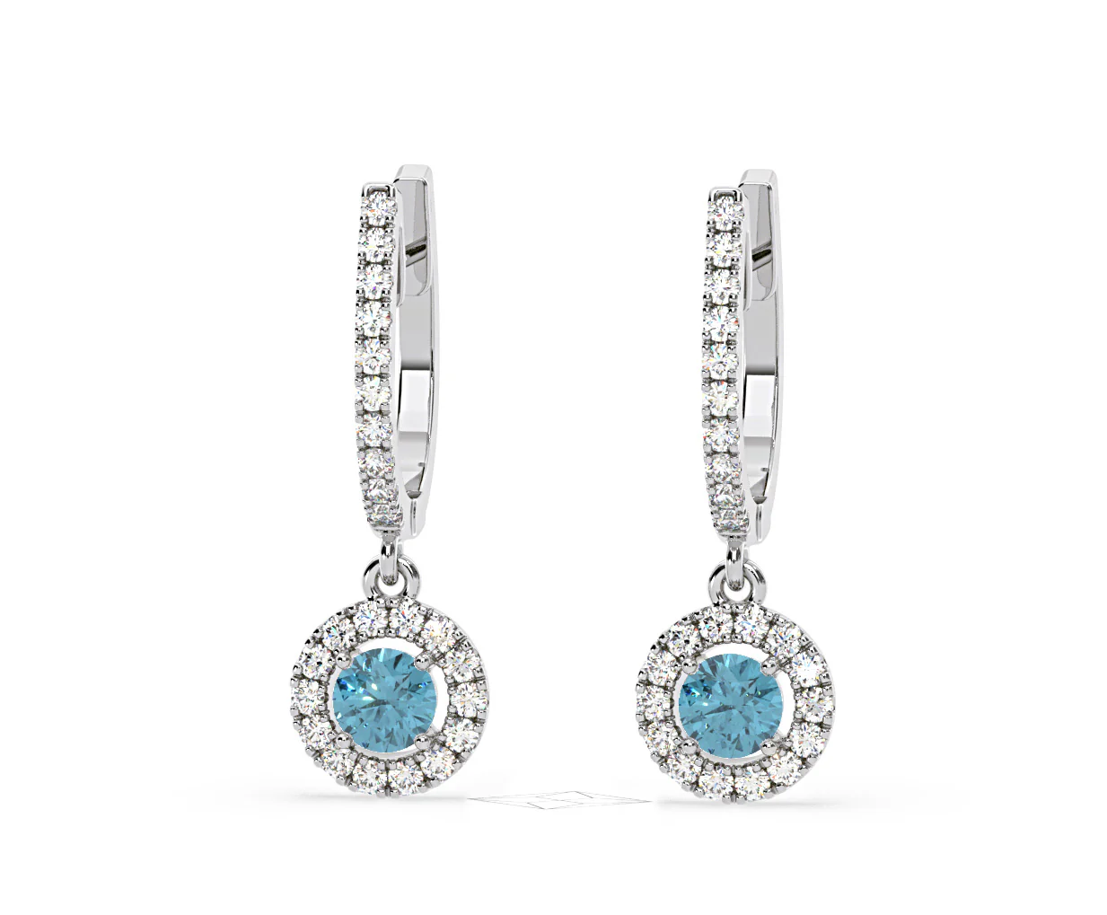 Ella Blue Lab Diamond 1.48ct Halo Drop Earrings in 18K White Gold - Elara Collection - Image 14
