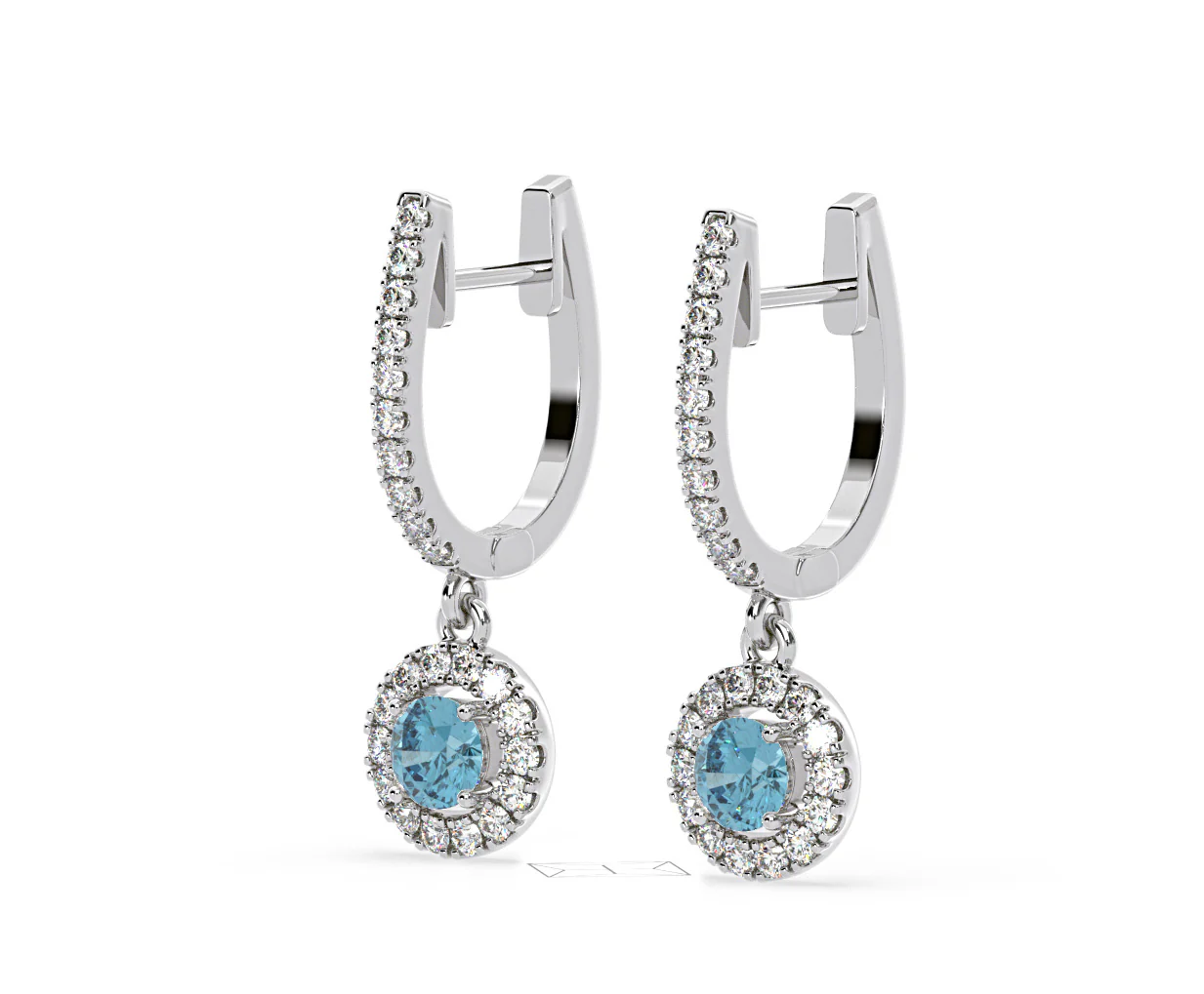 Ella Blue Lab Diamond 1.48ct Halo Drop Earrings in 18K White Gold - Elara Collection - Image 20