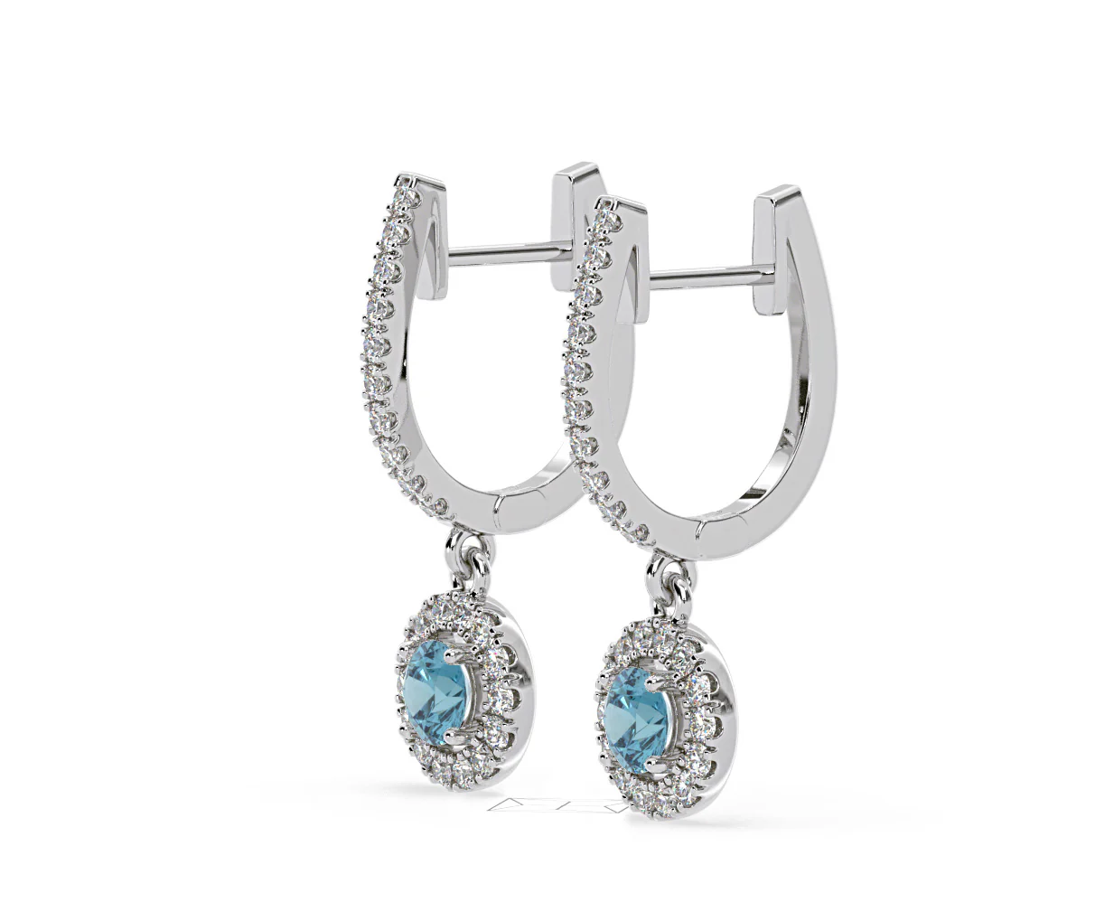 Ella Blue Lab Diamond 1.48ct Halo Drop Earrings in 18K White Gold - Elara Collection - Image 24