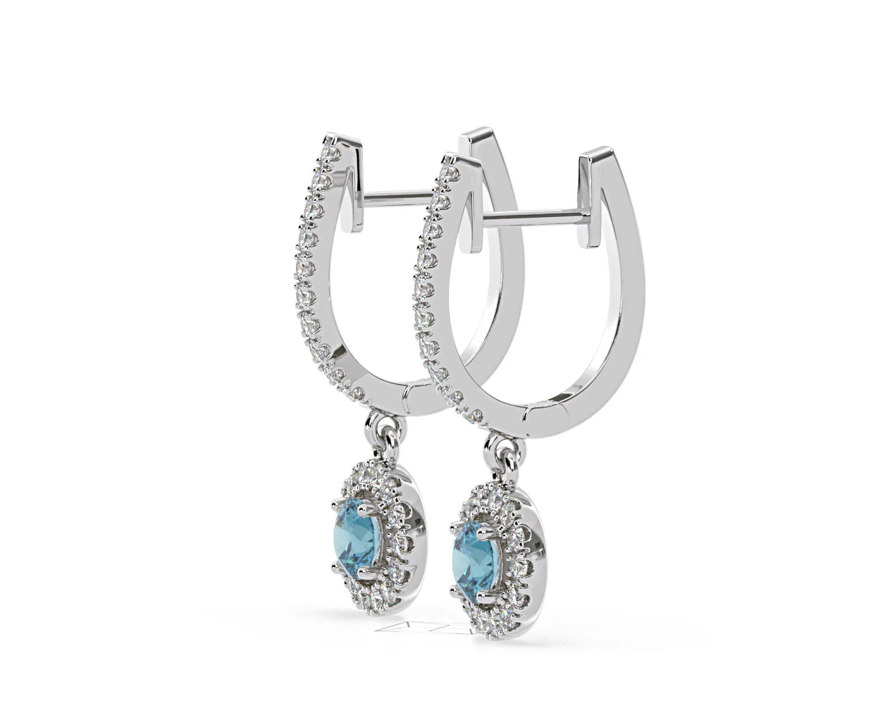 Ella Blue Lab Diamond 1.48ct Halo Drop Earrings in 18K White Gold - Elara Collection - Image 26