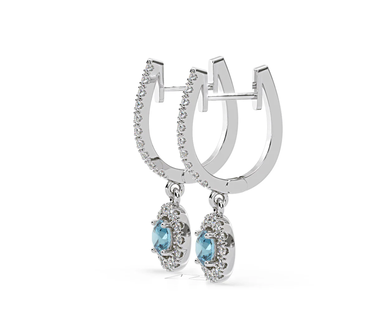 Ella Blue Lab Diamond 1.48ct Halo Drop Earrings in 18K White Gold - Elara Collection - Image 27