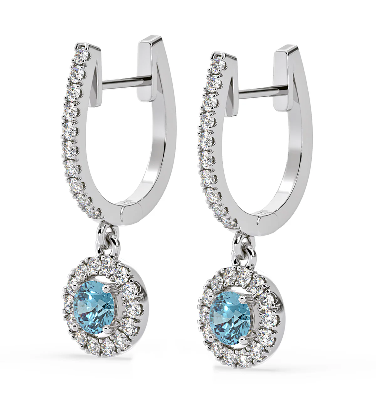 Ella Blue Lab Diamond 1.48ct Halo Drop Earrings in 18K White Gold - Elara Collection - Image 3