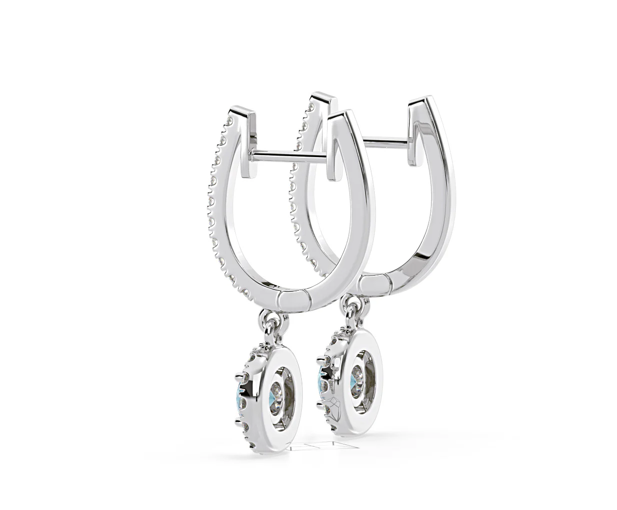 Ella Blue Lab Diamond 1.48ct Halo Drop Earrings in 18K White Gold - Elara Collection - Image 37