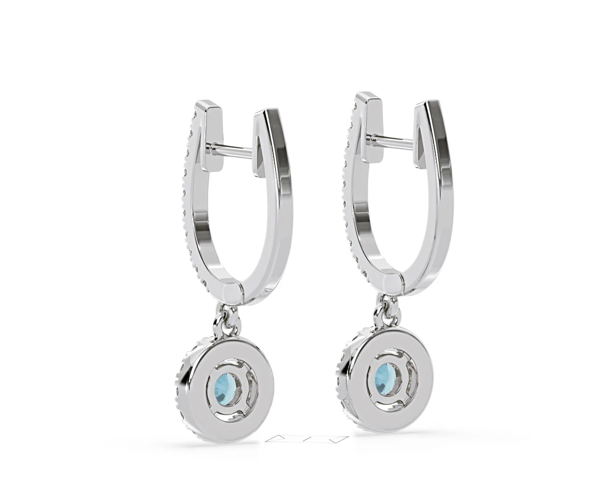 Ella Blue Lab Diamond 1.48ct Halo Drop Earrings in 18K White Gold - Elara Collection - Image 44