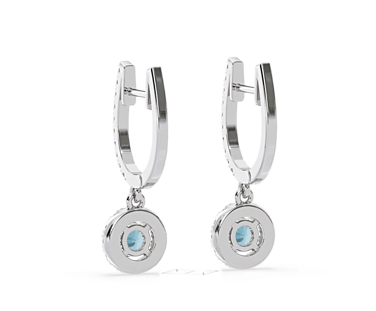 Ella Blue Lab Diamond 1.48ct Halo Drop Earrings in 18K White Gold - Elara Collection - Image 46