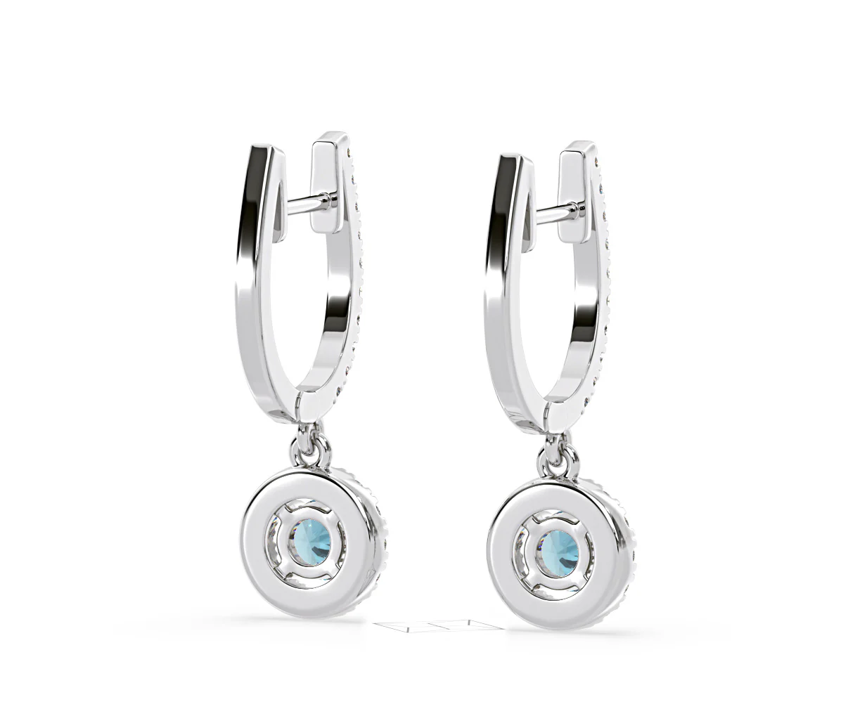 Ella Blue Lab Diamond 1.48ct Halo Drop Earrings in 18K White Gold - Elara Collection - Image 57