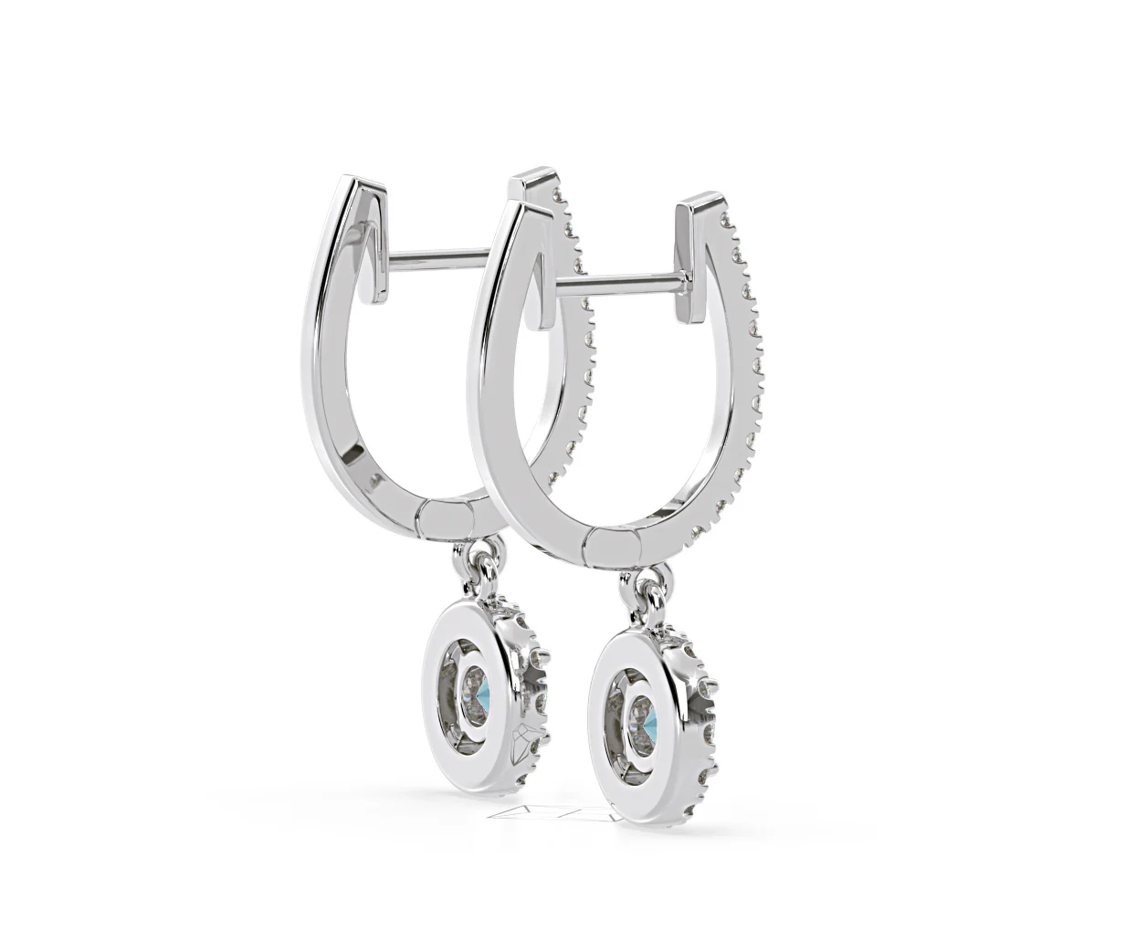 Ella Blue Lab Diamond 1.48ct Halo Drop Earrings in 18K White Gold - Elara Collection - Image 65