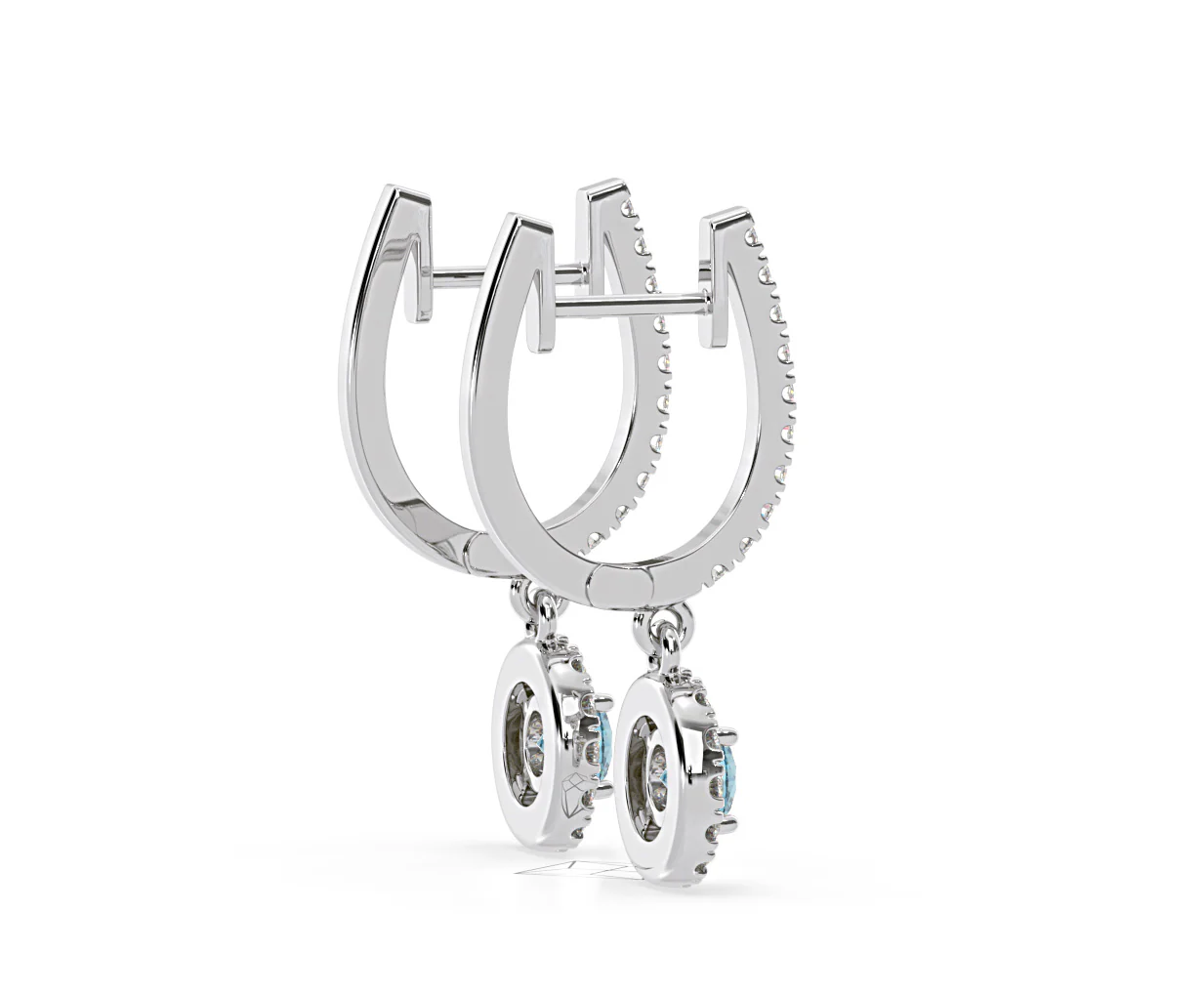 Ella Blue Lab Diamond 1.48ct Halo Drop Earrings in 18K White Gold - Elara Collection - Image 67