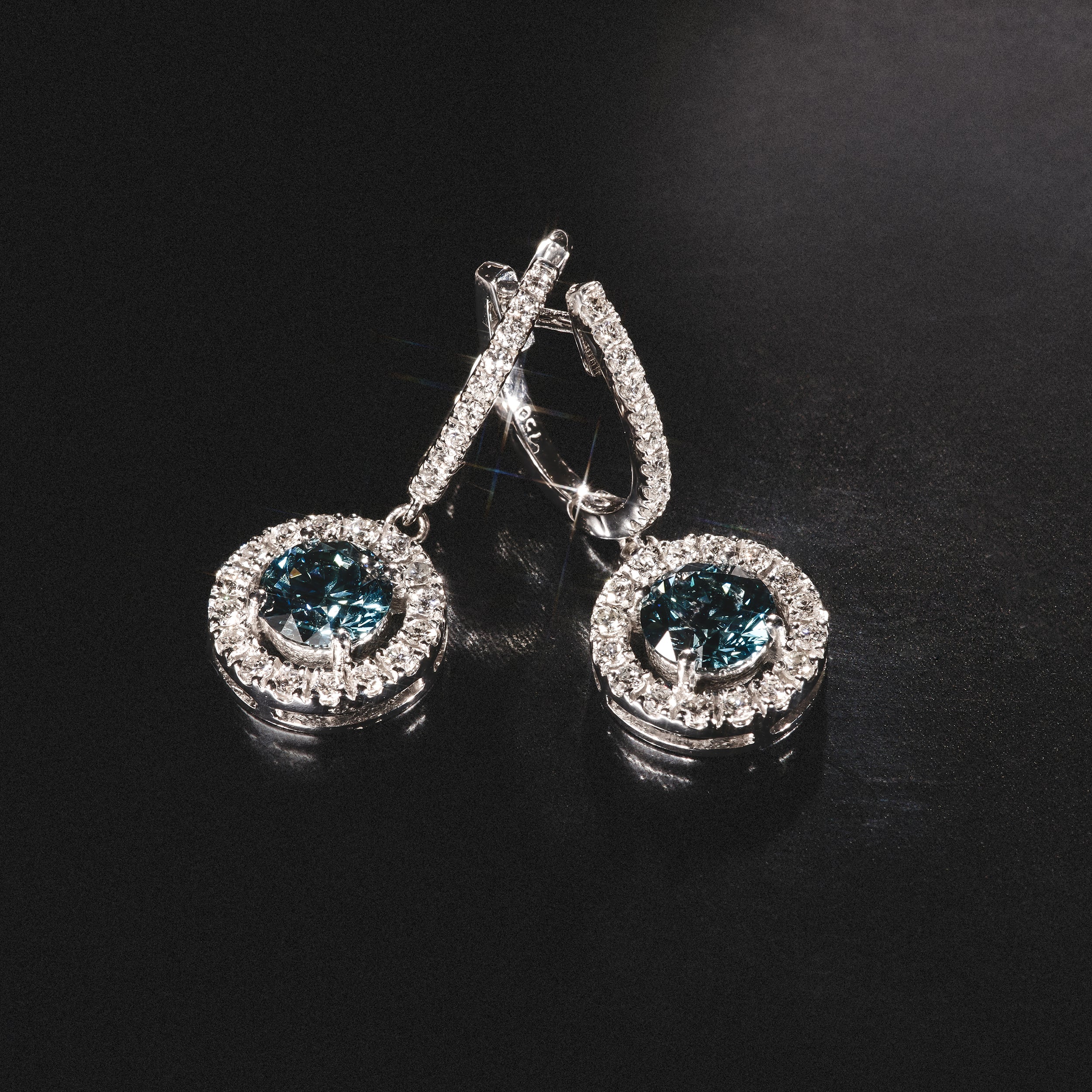 Ella Blue Lab Diamond 1.48ct Halo Drop Earrings in 18K White Gold - Elara Collection - Image 7