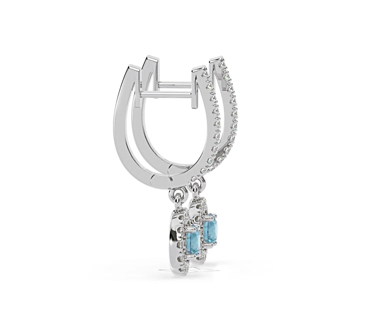Ella Blue Lab Diamond 1.48ct Halo Drop Earrings in 18K White Gold - Elara Collection - Image 73